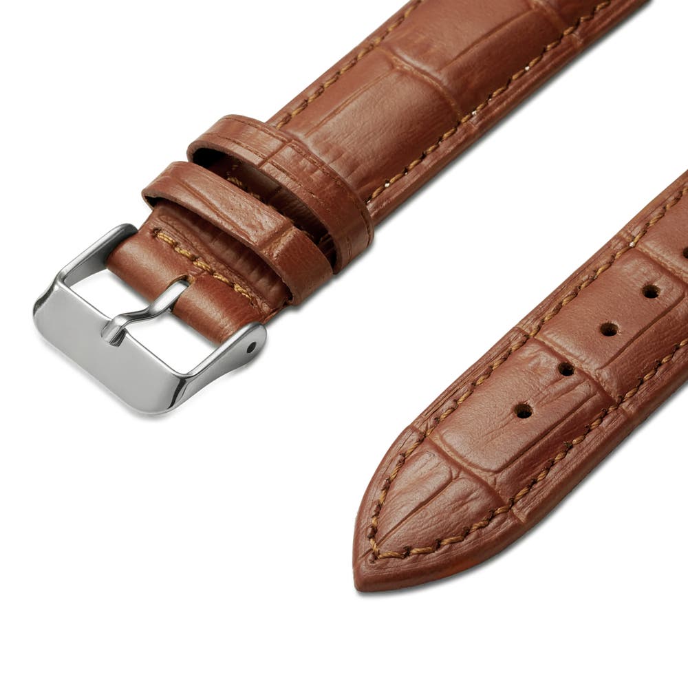 hover: 21mm Crocodile-Embossed Tan Leather Watch Strap with Silver-Tone Buckle – Quick Release hover: 21mm Crocodile-Embossed Tan Leather Watch Strap with Silver-Tone Buckle – Quick Release