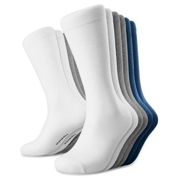FreeFeel | Set van 6 paar | 2 witte, 2 hemelsblauwe en 2 lichtgrijze bamboe sokken FreeFeel | Set van 6 paar | 2 witte, 2 hemelsblauwe en 2 lichtgrijze bamboe sokken