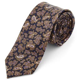 Копринена вратовръзка с кафяви и виолетови пейсли мотиви