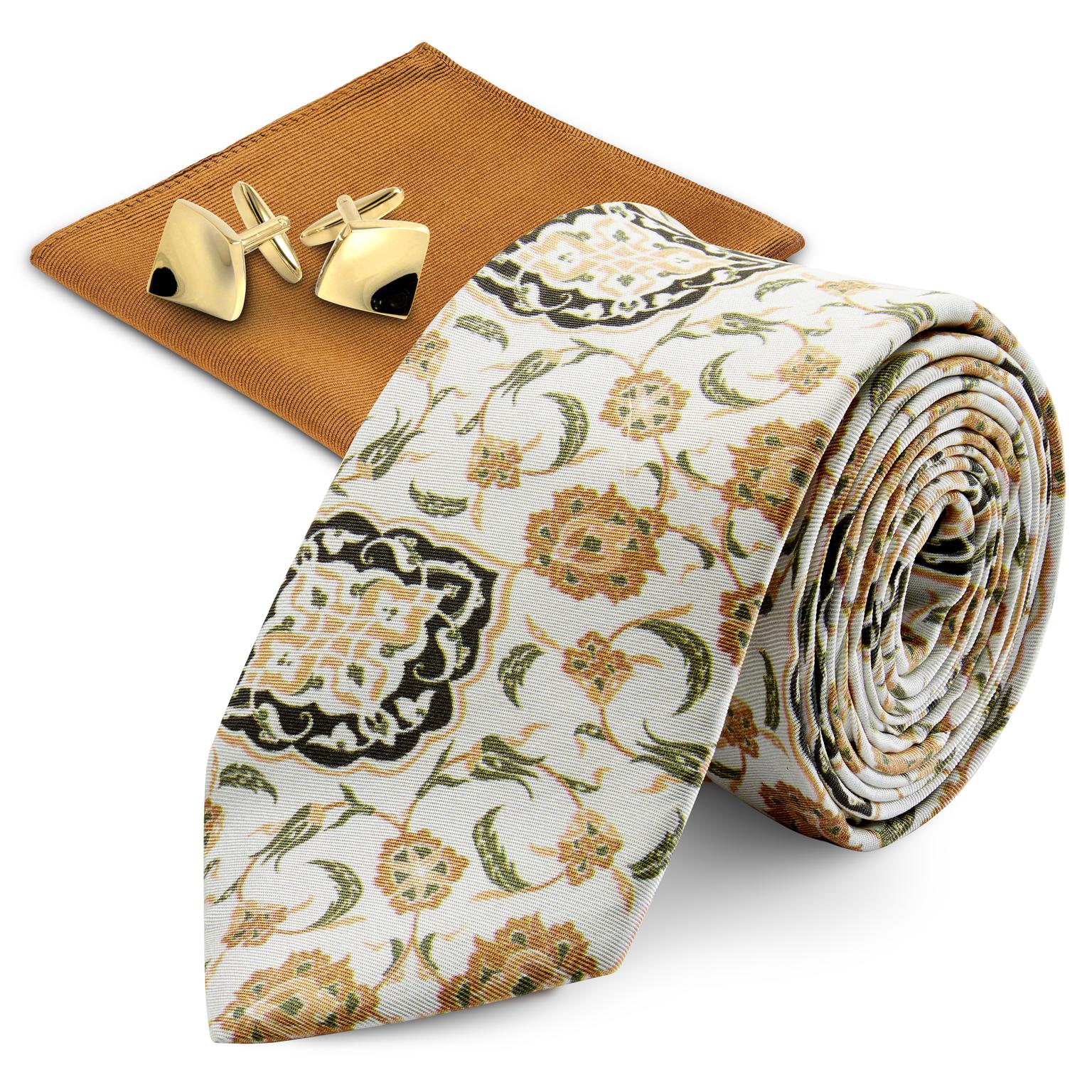 Braunes und goldfarbenes Seidenanzug-Accessoires-Set Braunes und goldfarbenes Seidenanzug-Accessoires-Set