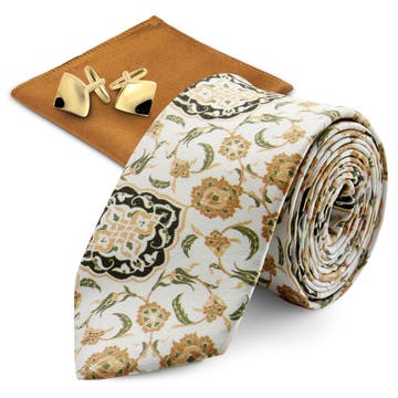 Brown and Gold-Tone Silk Suit Accessory Set