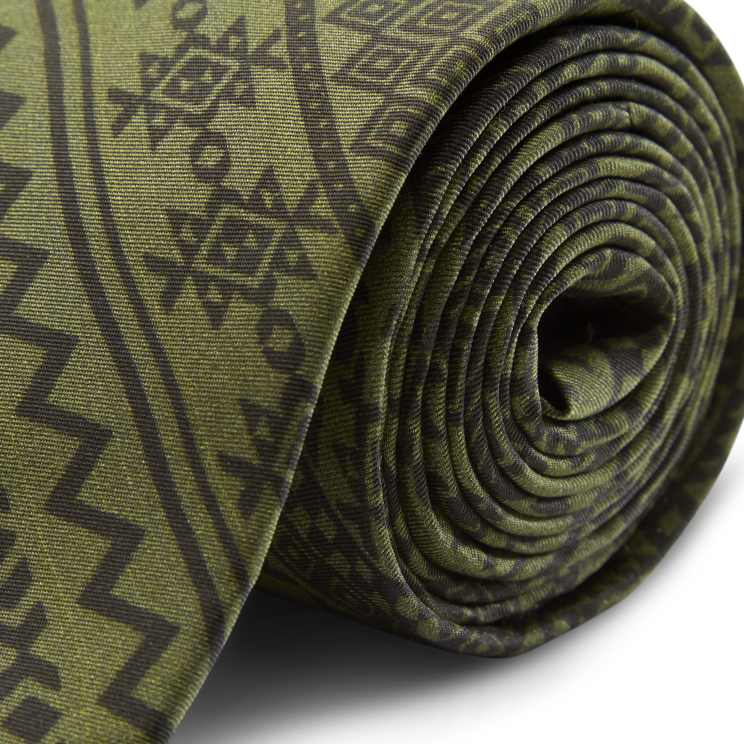 Army Green & Black Patterned Silk Tie - 2