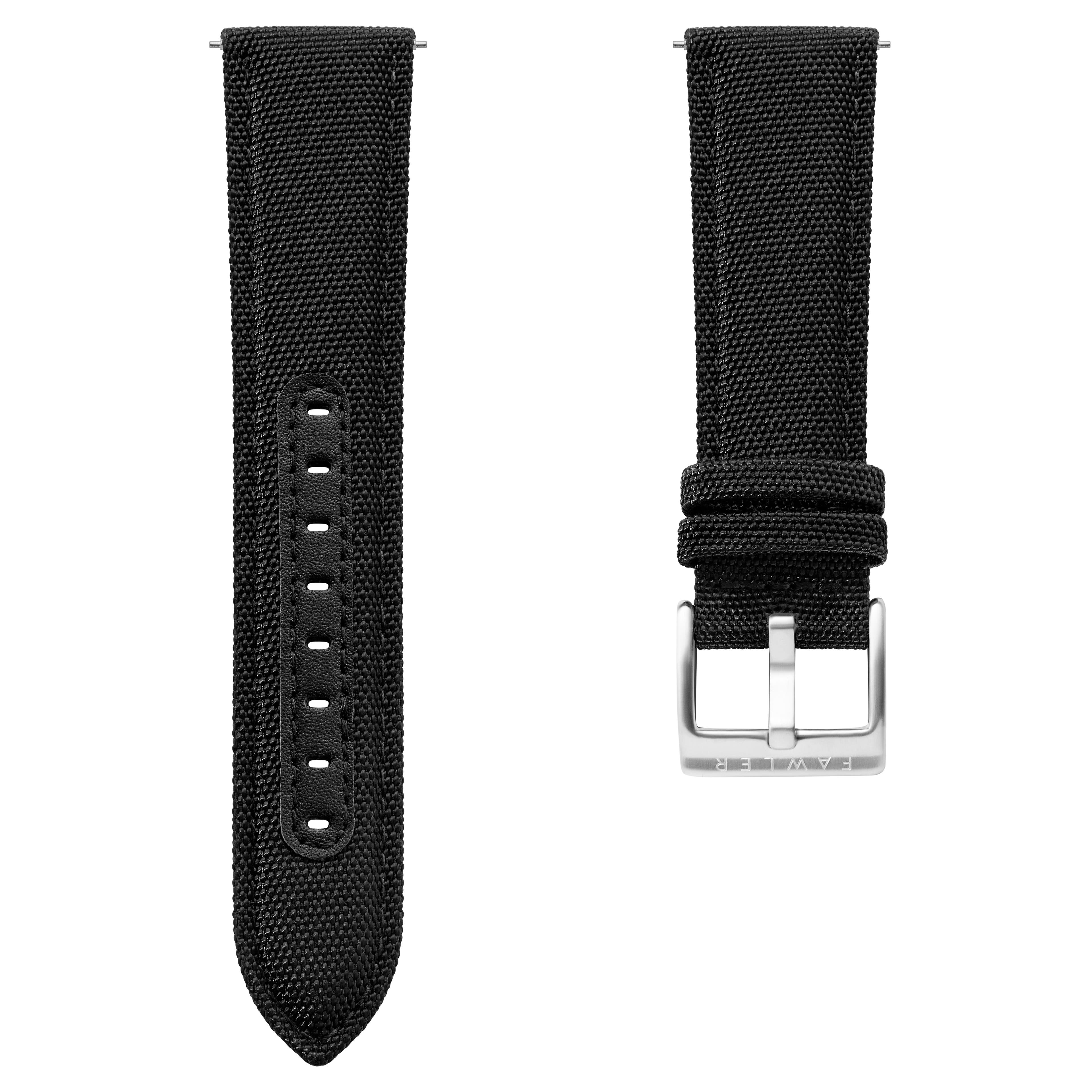  Bracelet de montre en nylon et cuir noir avec barrettes à dégagement rapide 