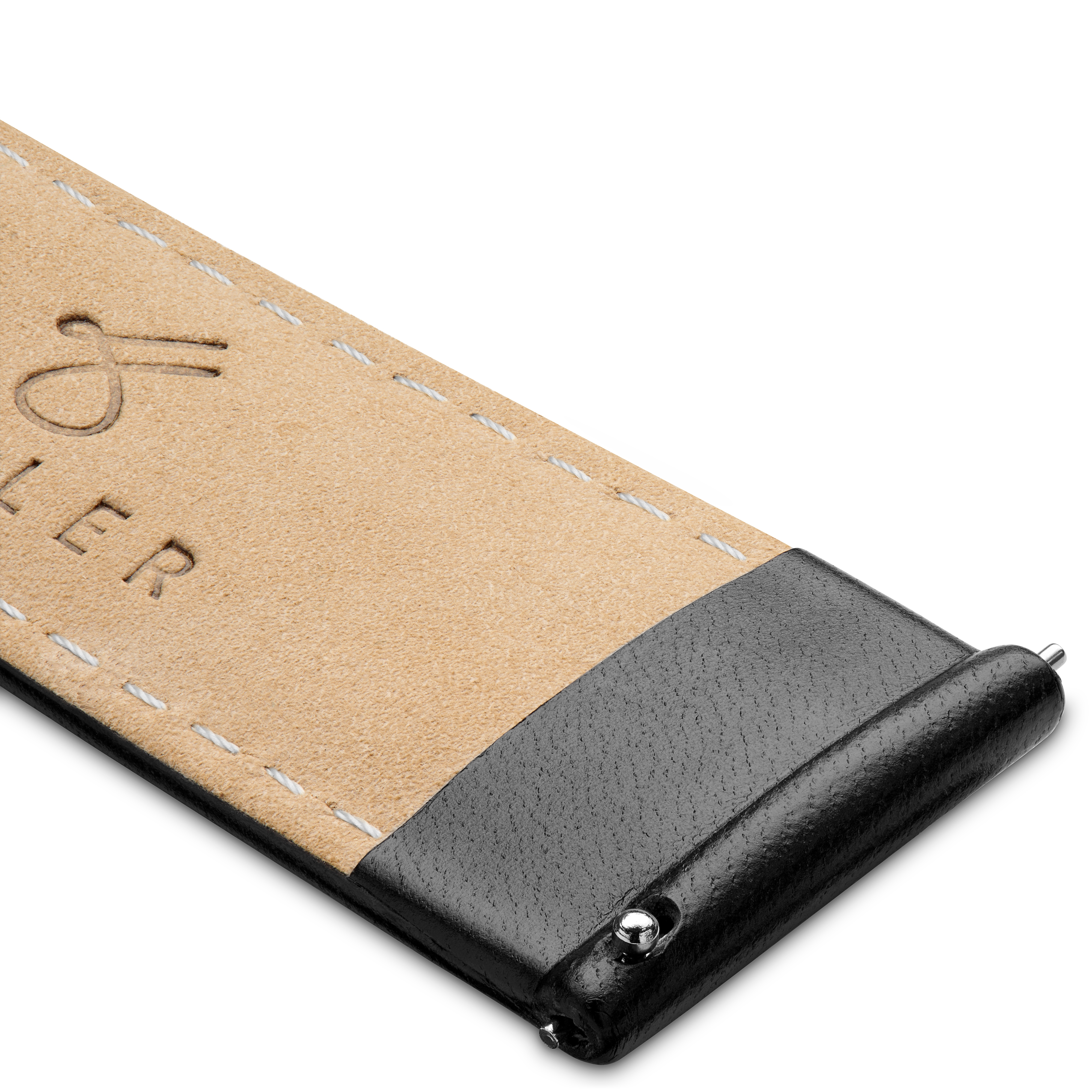 Classic Black 7/8" (22 mm) Leather Watch Strap With Black Buckle  - 4