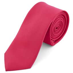 Krawat w kolorze jaskrawego różu 6 cm Basic
