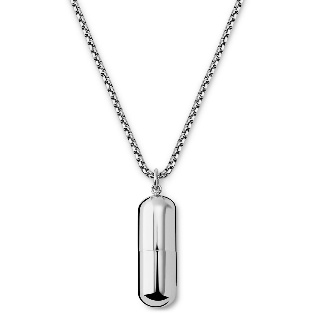 Egan Silver-Tone Stainless Steel Pill Box Chain Necklace In