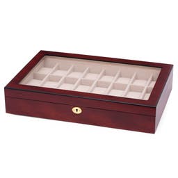 Caja expositora de madera de cerezo para 24 relojes