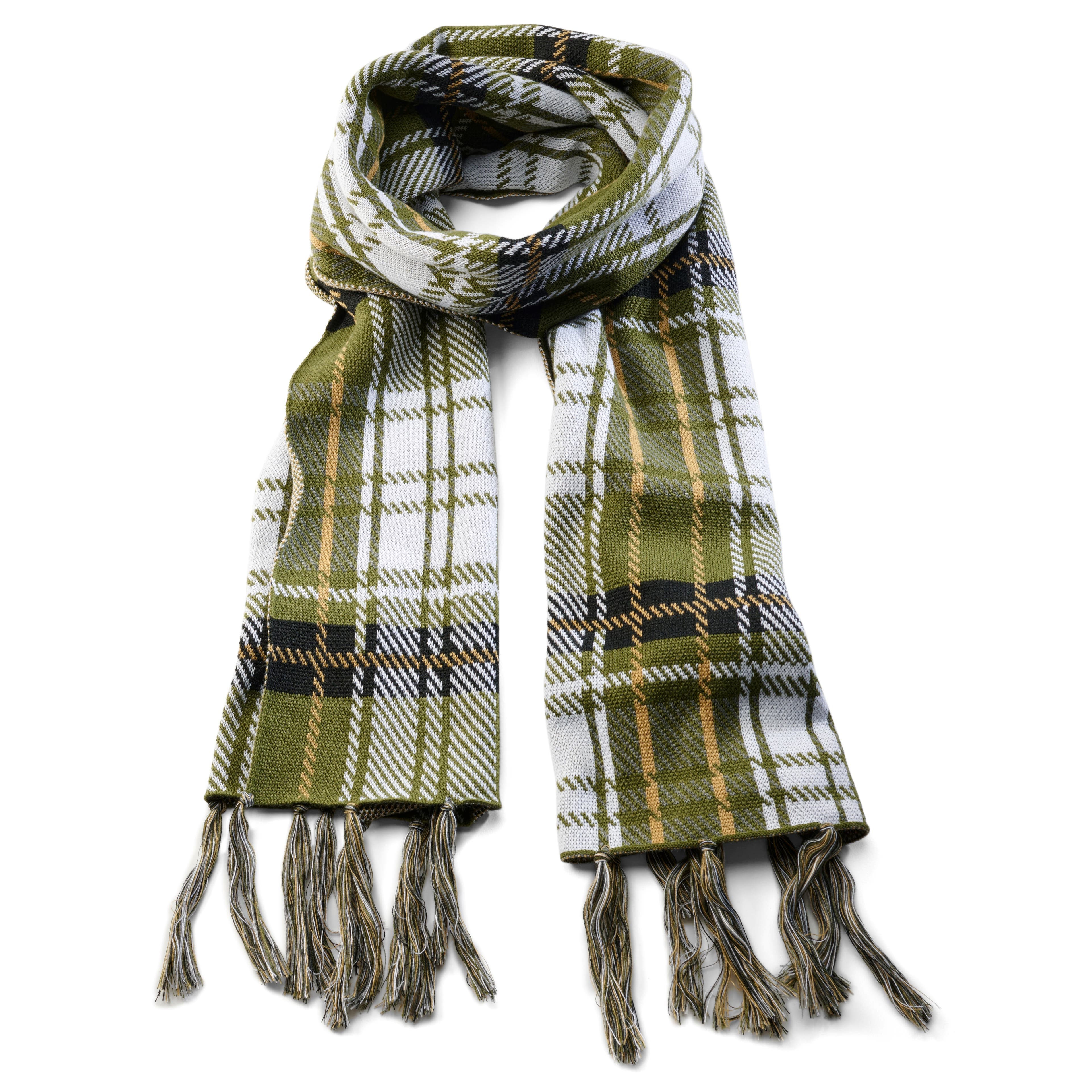Olive Green Recycled Cotton Plaid Scarf