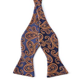 Navy & True Orange Paisley Self-Tie Bow Tie