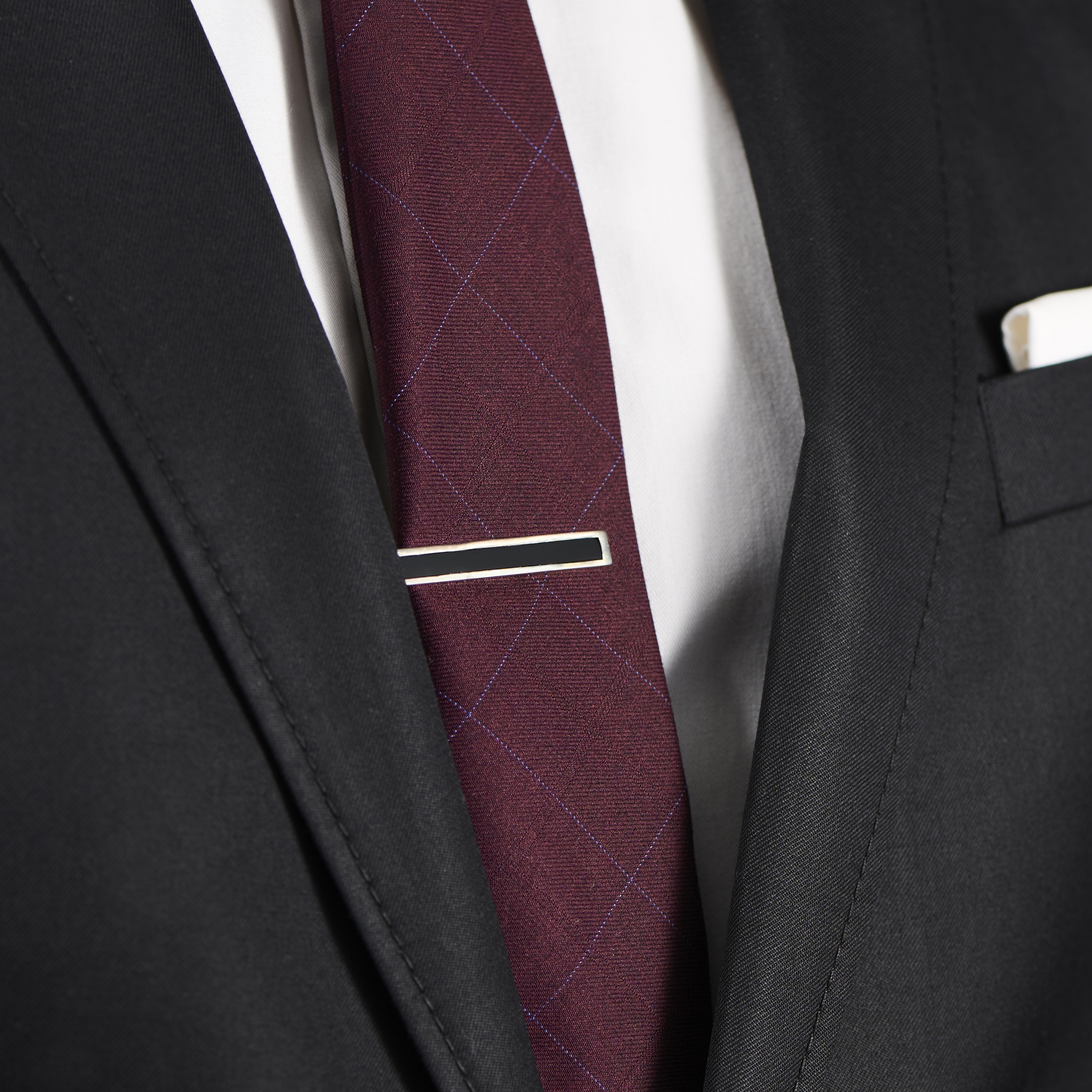 Fermacravatta con intarsio nero in argento 925 - 4