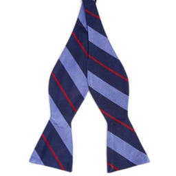 Pastel Blue & Red Stripe Navy Silk Self-Tie Bow Tie