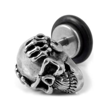 Sentio | Silver-Tone Stainless Steel Skull Stud Earring