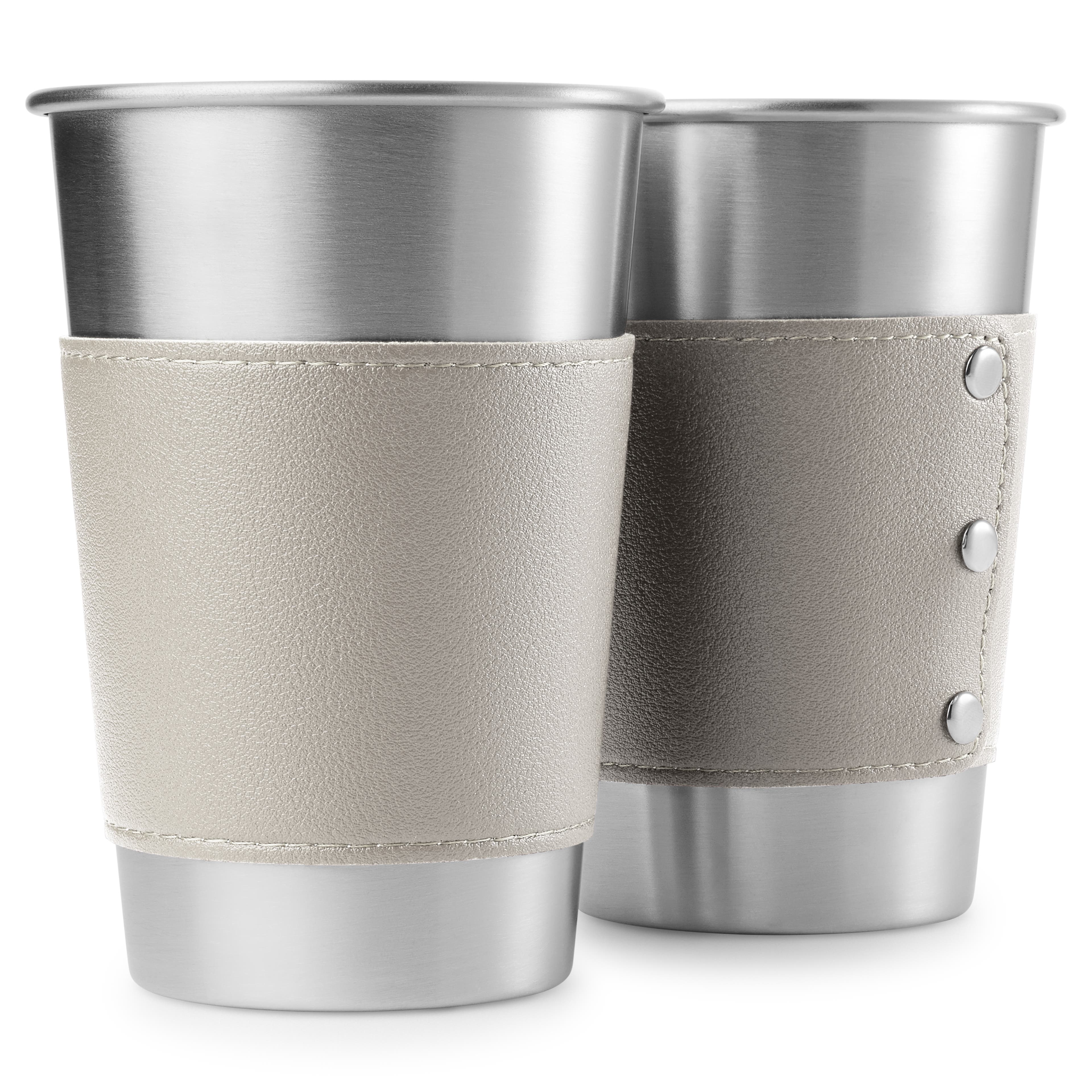 Deluxe Trinkglas aus Edelstahl und grauem Leder | 500 ml