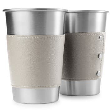 Deluxe Stainless Steel & Grey Leather Drinking Glass | 500 ml Deluxe Stainless Steel & Grey Leather Drinking Glass | 500 ml