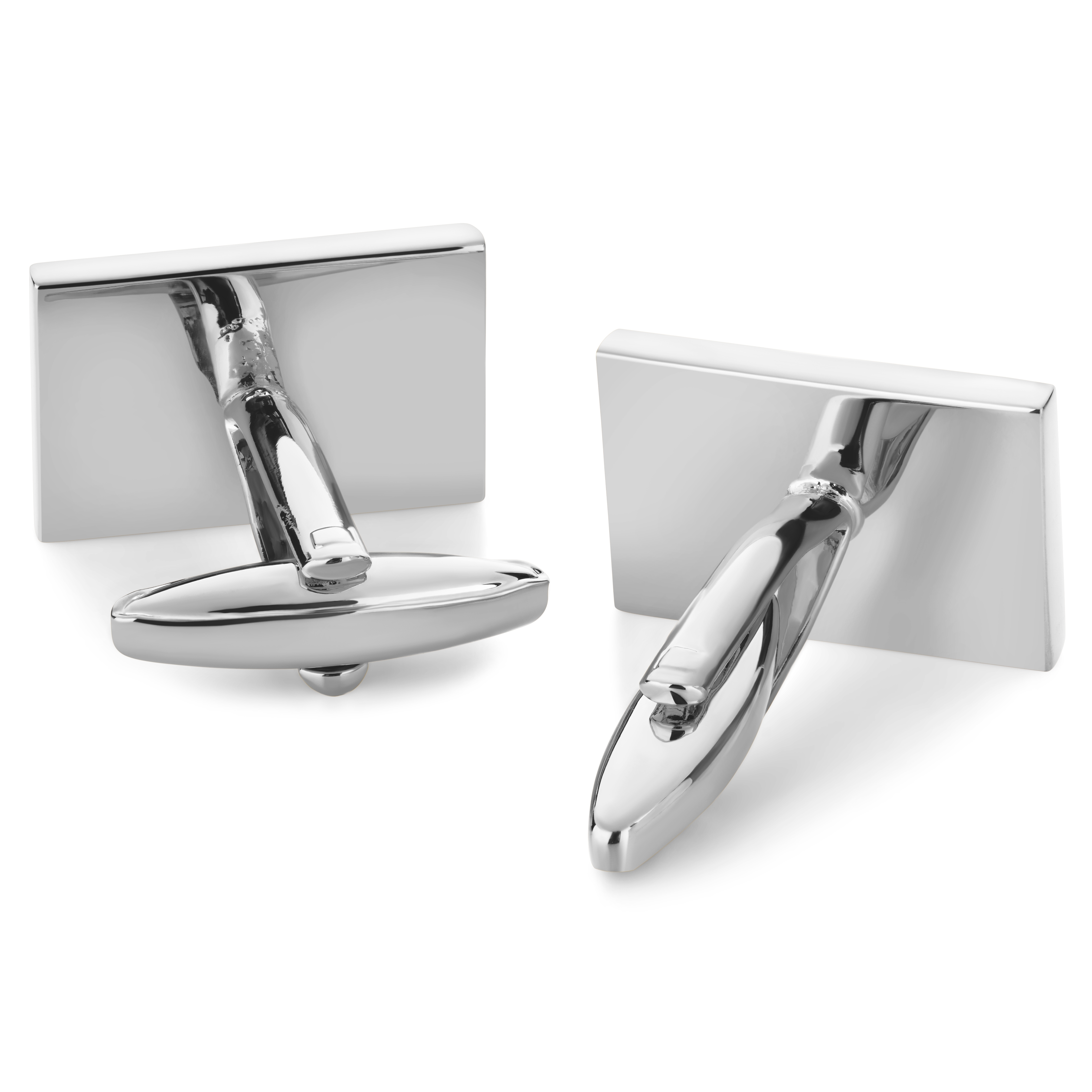 Silver-Tone and Navy Triband Cufflinks - 2