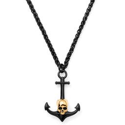 Tadd | Black Stainless Steel Anchor & Gold-Tone Skull Wheat Chain Necklace