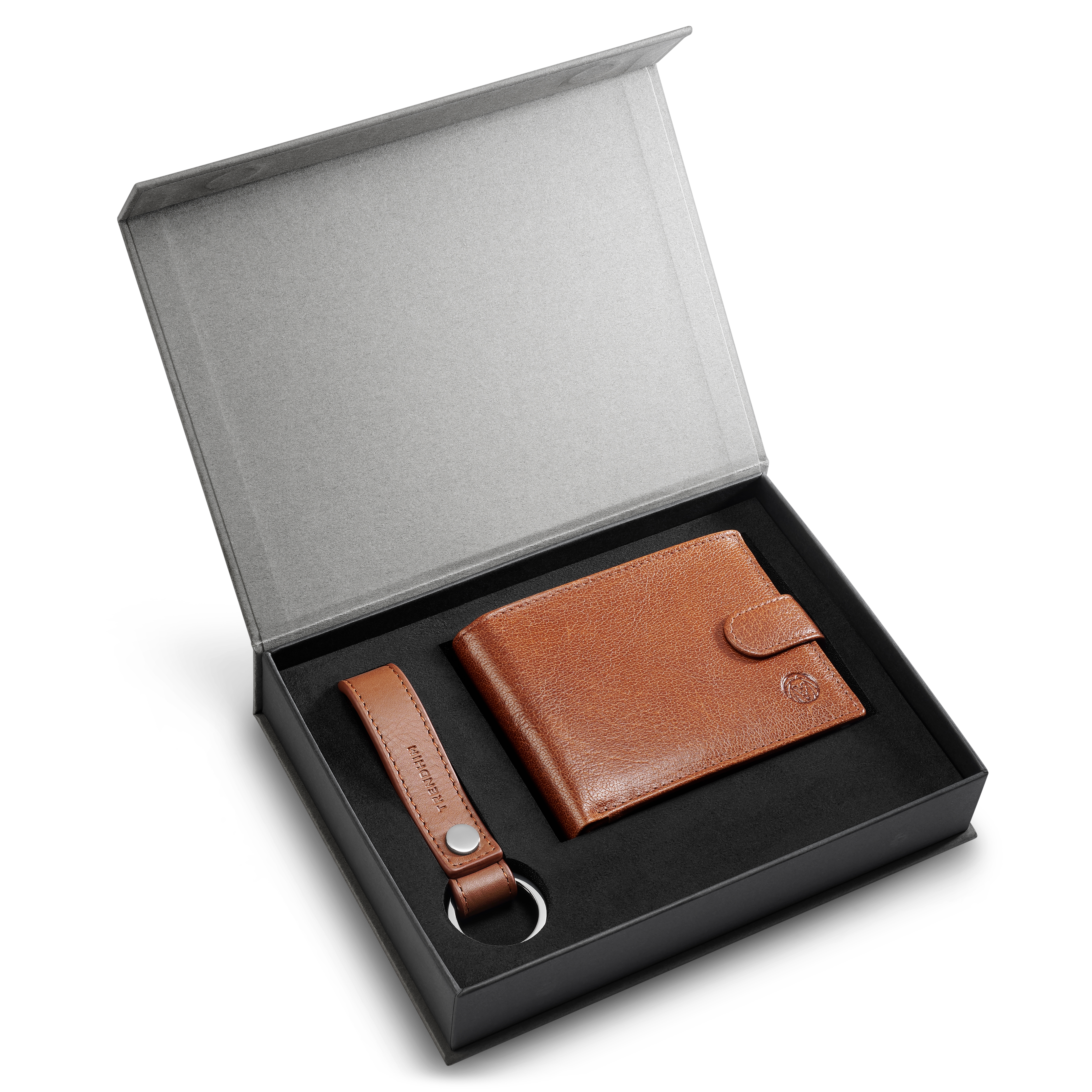 Tan Leather Bifold Wallet & Keychain Gift Box - 1