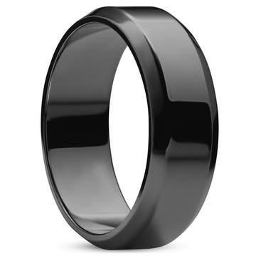 Ferrum | 8 mm Ring aus poliertem schwarzem Edelstahl mit abgeschrägten Kanten