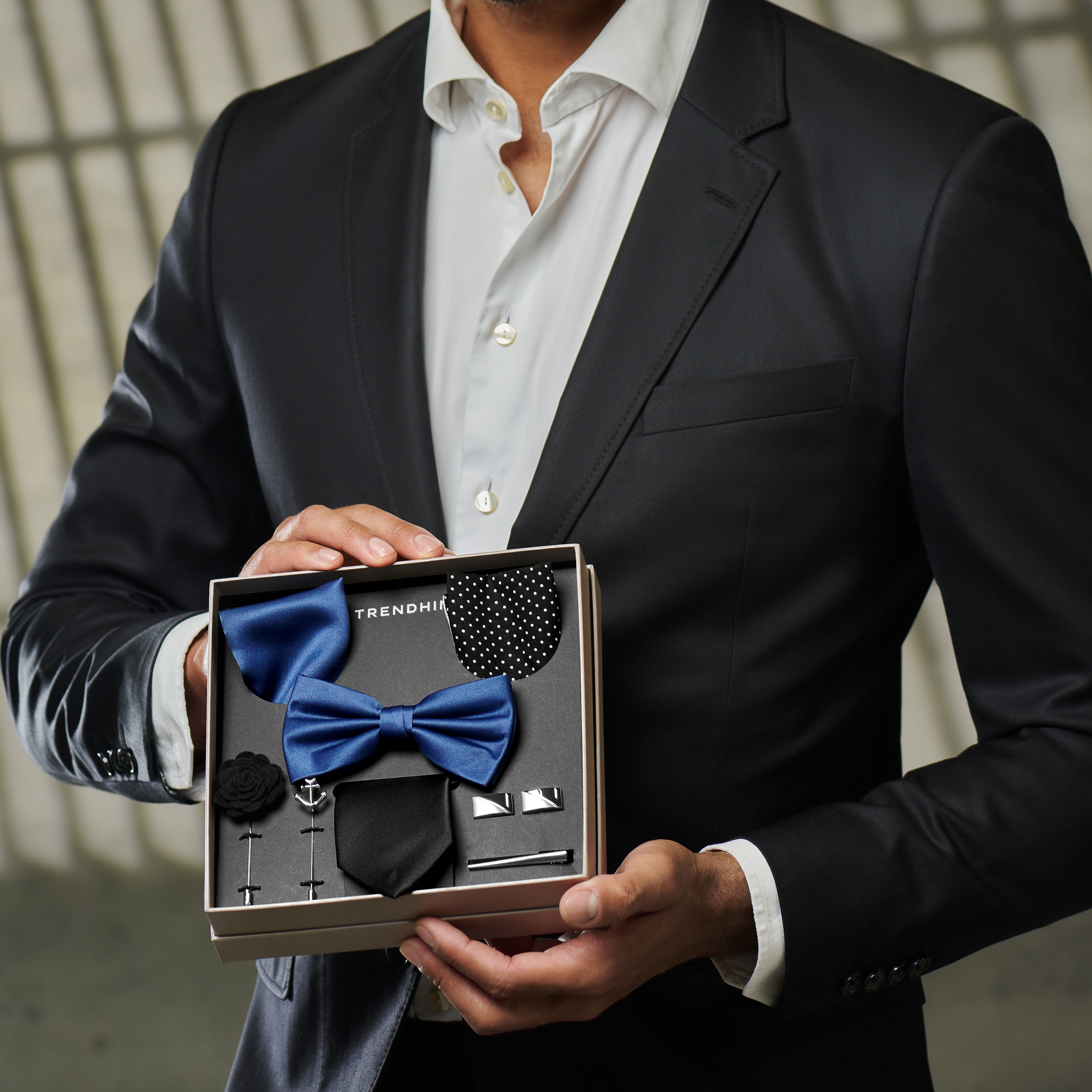 Suit Accessory Gift Box | Navy Blue, Black & Silver-Tone Set - 5