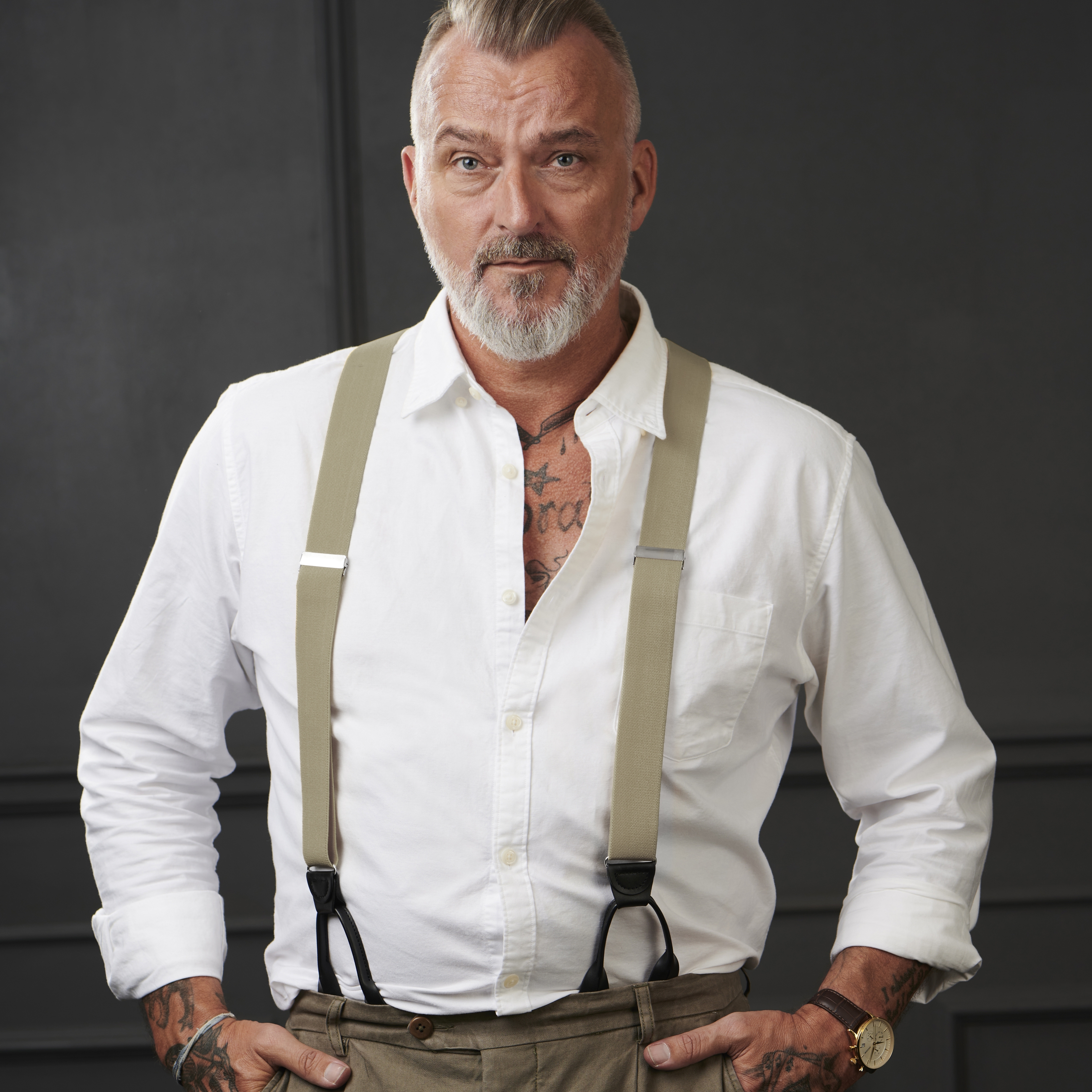 Brede Beige Seler m. Stropper til Knapper - 6