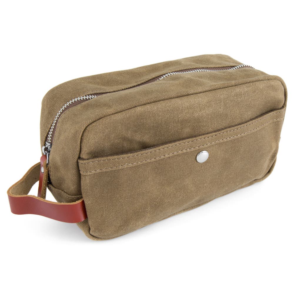 hover: Khaki Waxed Canvas Wash Bag hover: Khaki Waxed Canvas Wash Bag