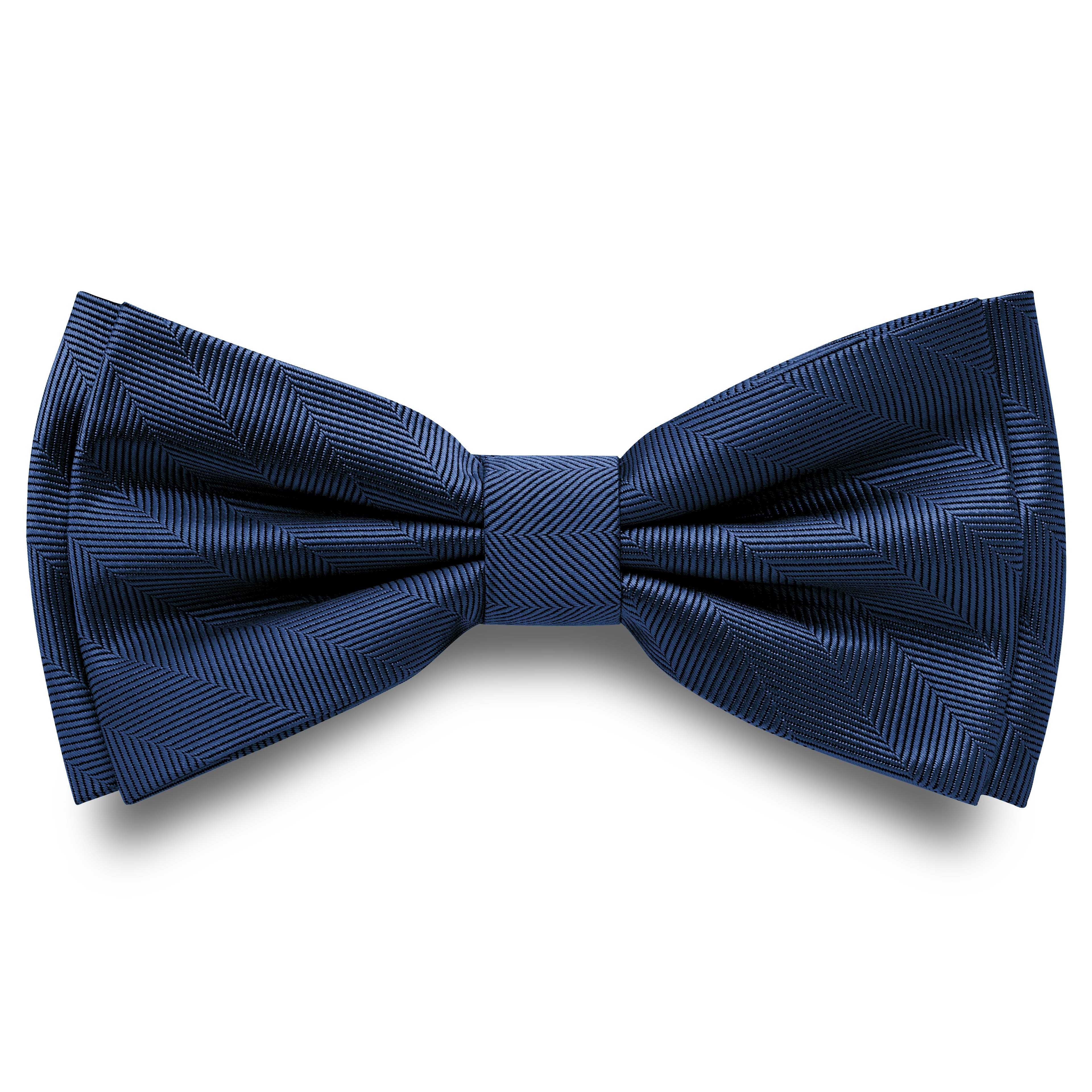 Navy Blue Pre-Tied Herringbone Bow Tie