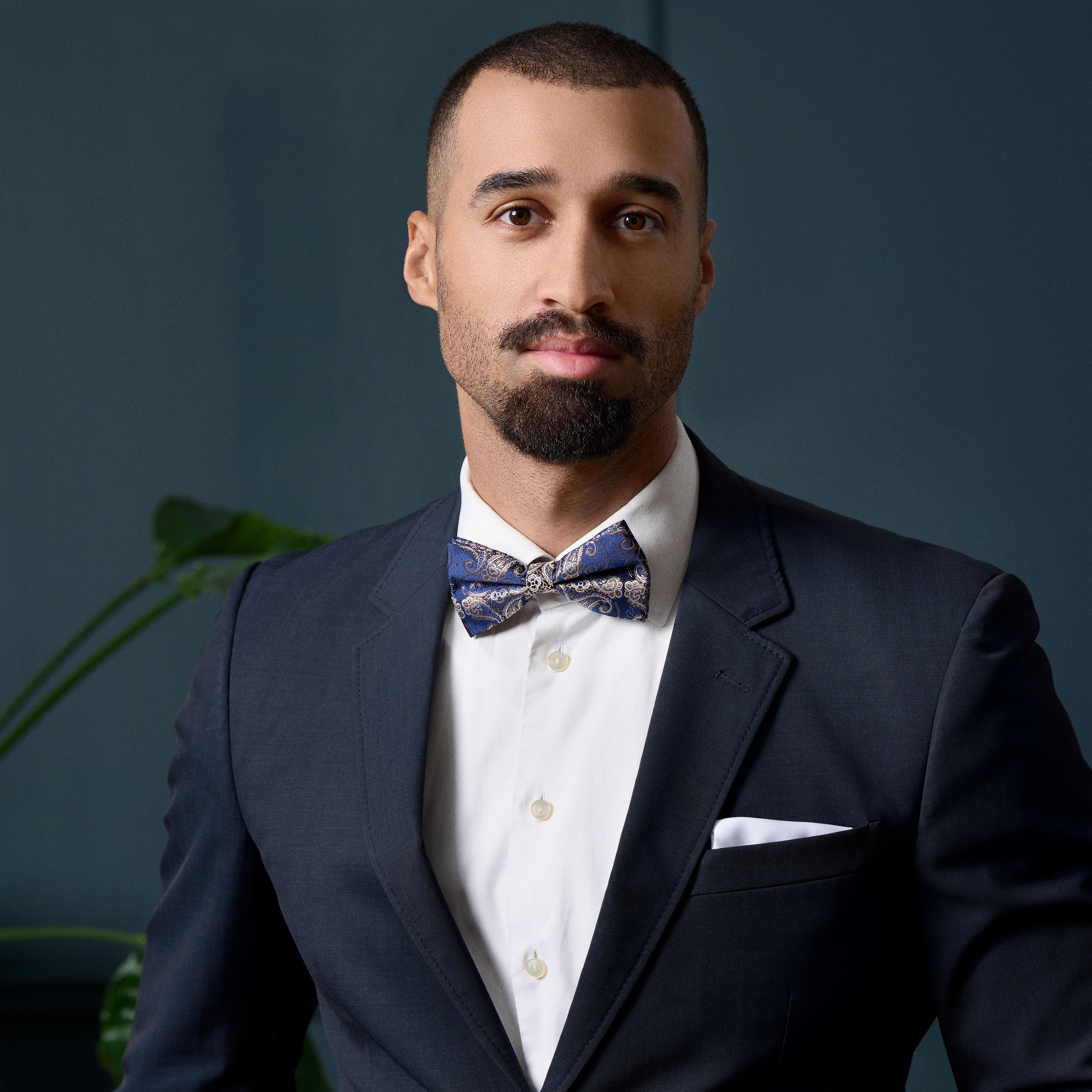 Blue & Gold Paisley Pattern Silk Pre-Tied Bow tie - 4