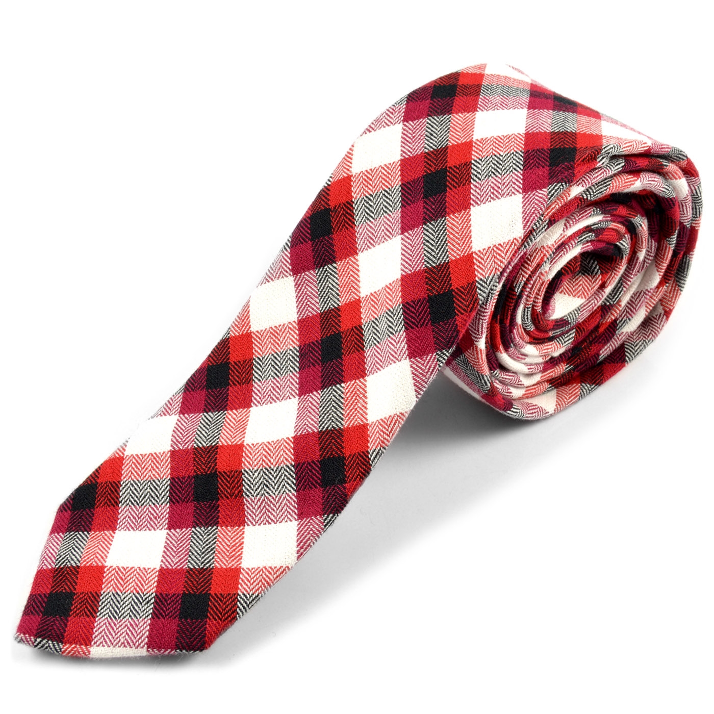 Wełniany krawat w czerwono-białą kratkę - 1