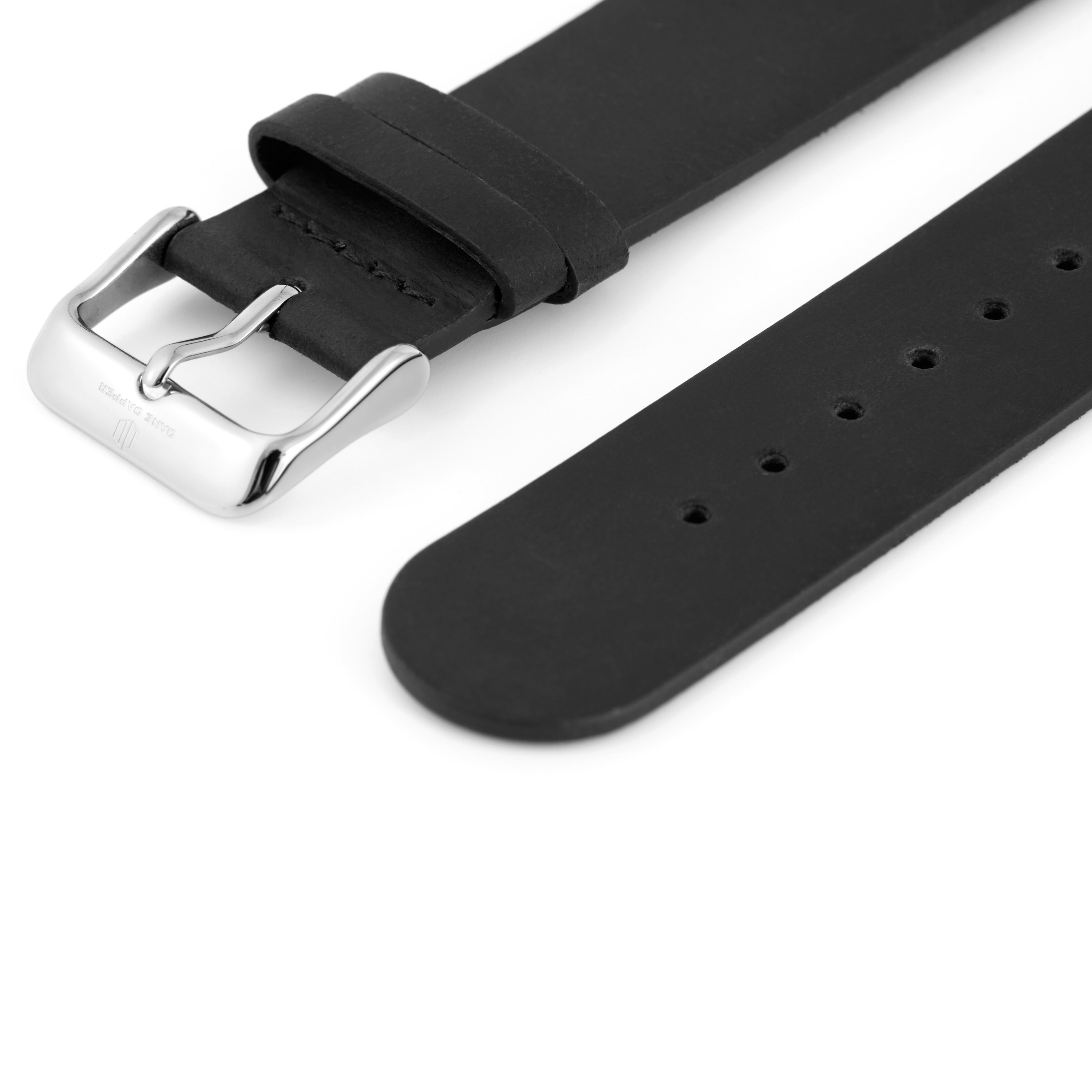 Black Leather & Silver Buckle Watch Strap - 2