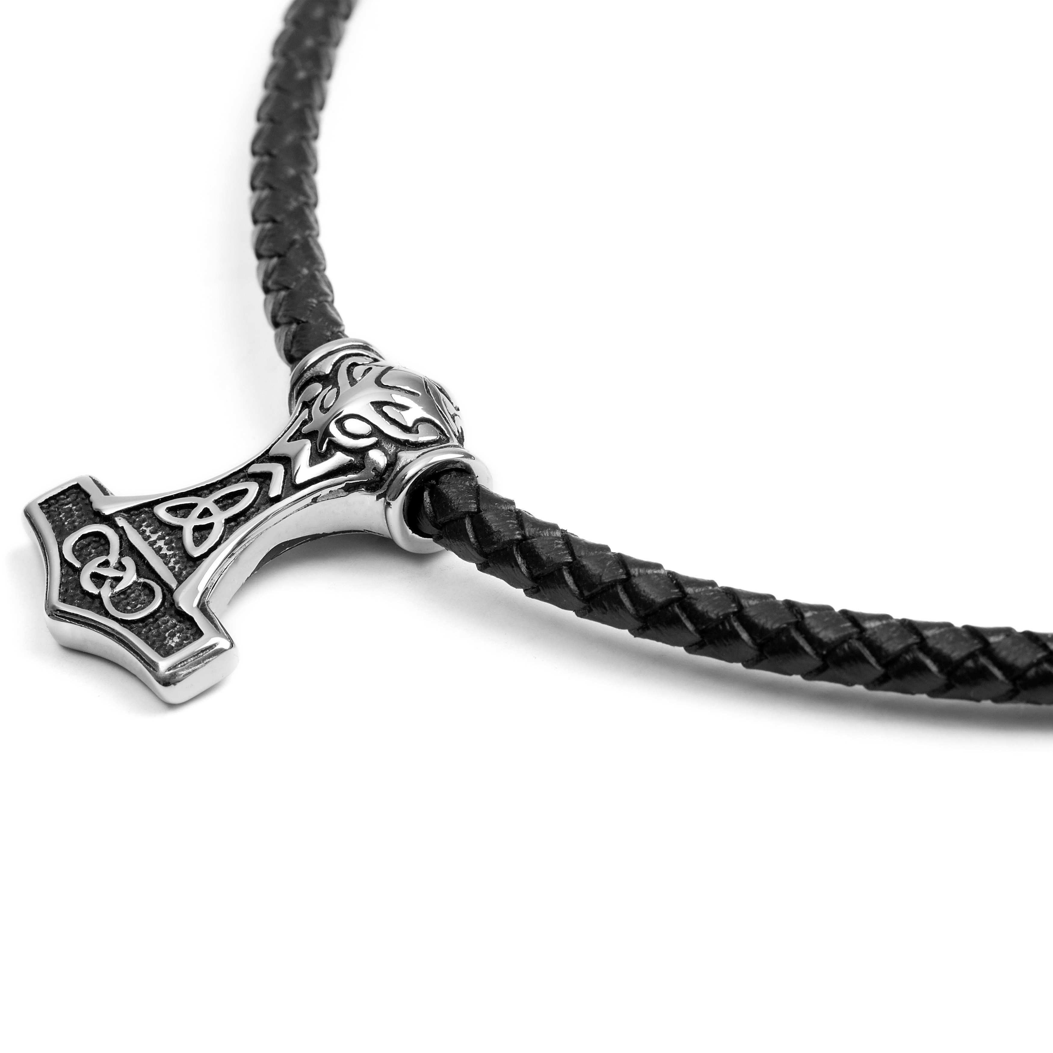 Double Sided Celtic Black Leather Necklace - 2