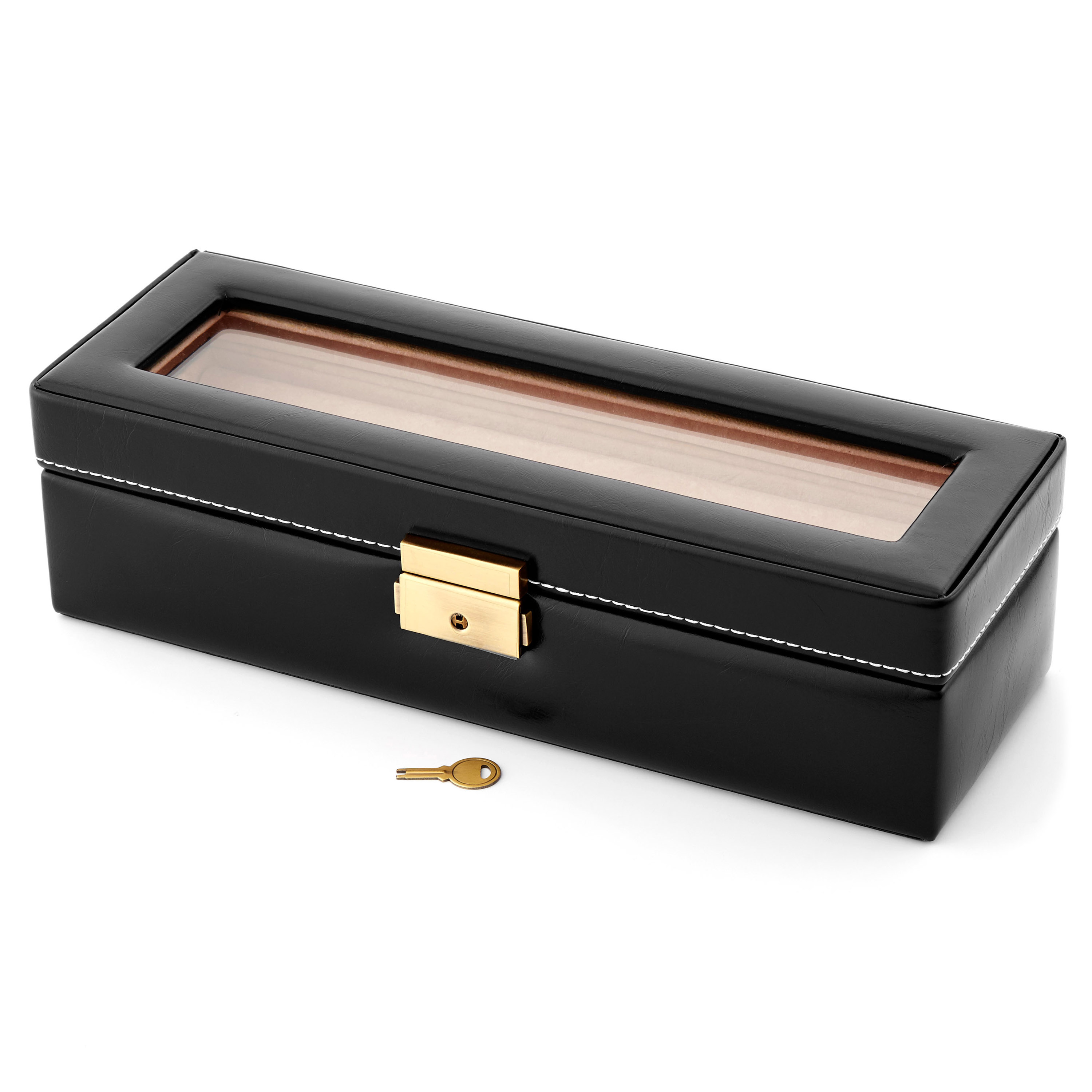 Klassische Schwarze Mini Kunstleder Manschettenknöpfe Box - 3