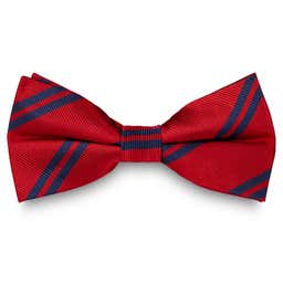 Navy Twin Stripe Red Silk Pre-Tied Bow Tie