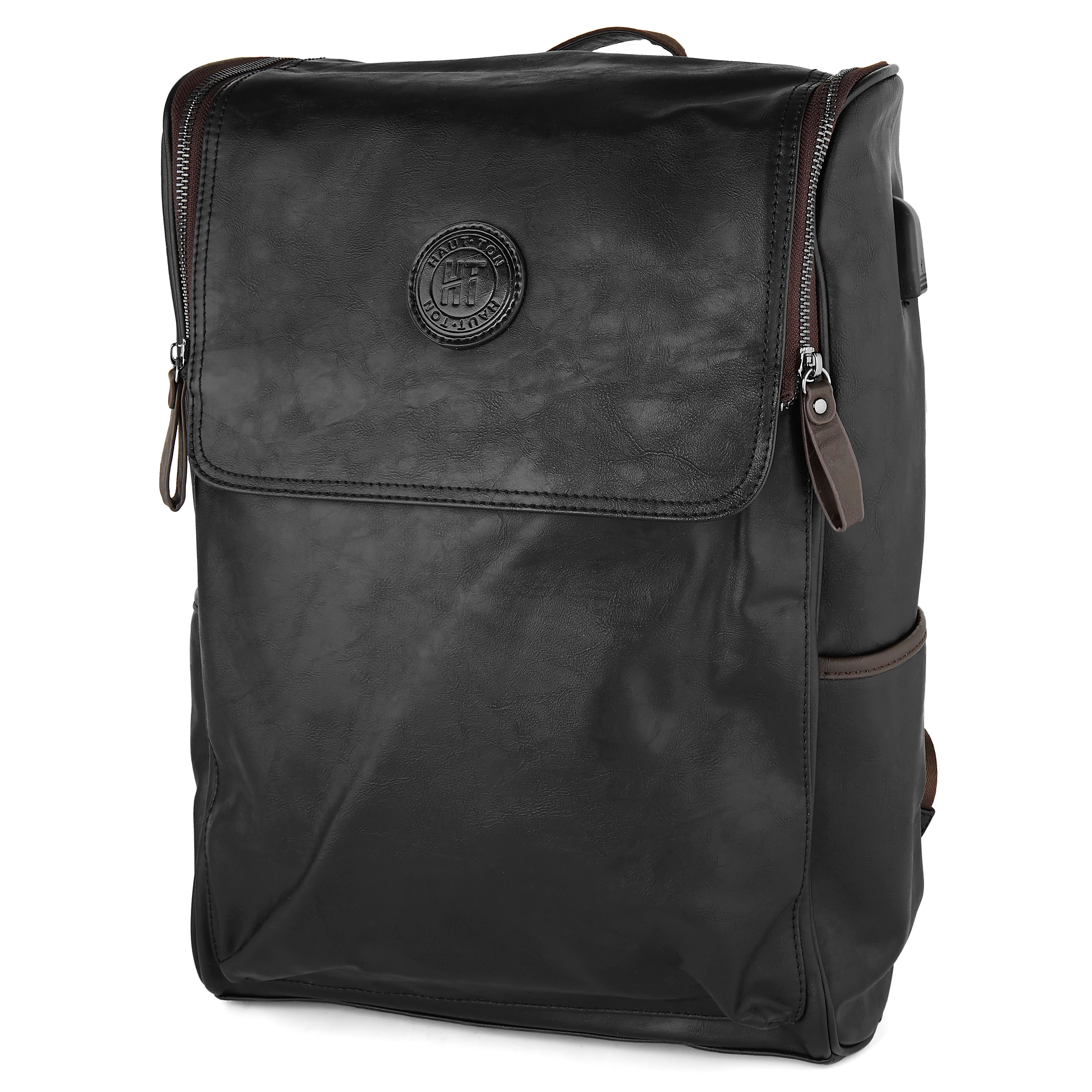 Schwarzer Kunstleder Rucksack - 1