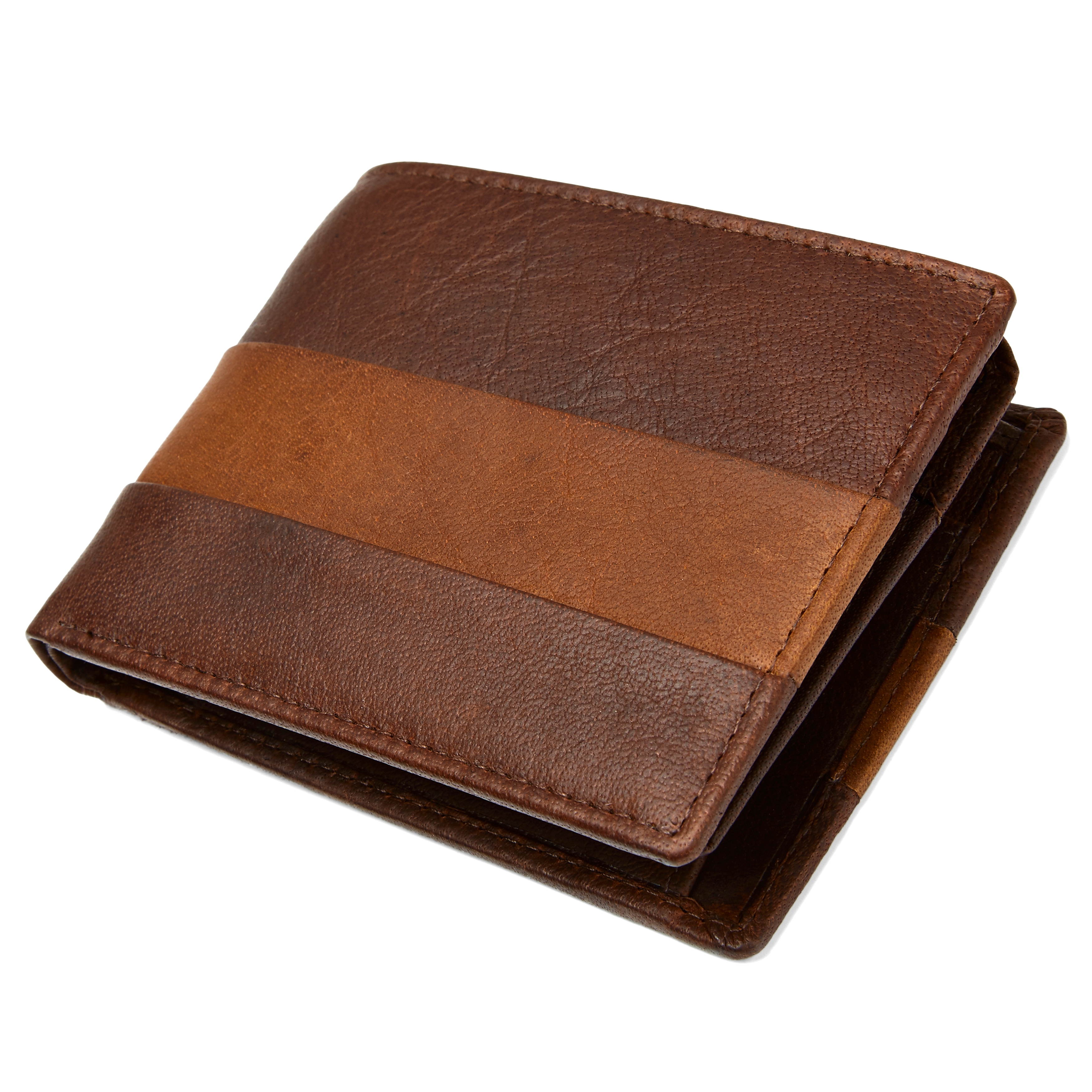 Brązowo-jasnobrązowy skórzany plisowany portfel Oxford - 4