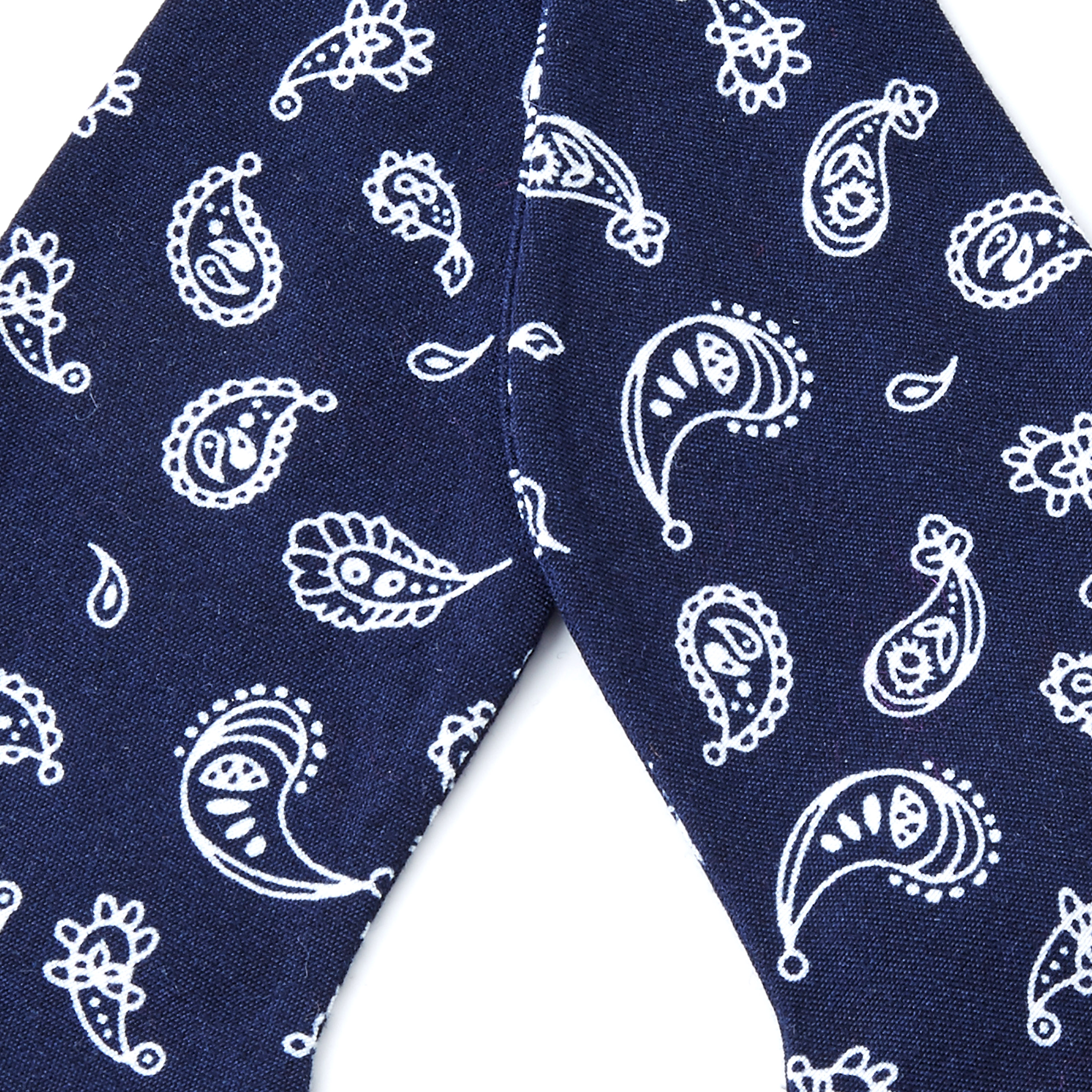 Navy Blue & White Minimal Paisley Cotton Self-Tie Bow Tie - 2