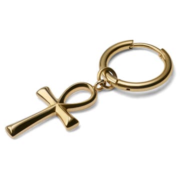 Boucle d'oreille en titane doré avec pendentif Ankh Boucle d'oreille en titane doré avec pendentif Ankh