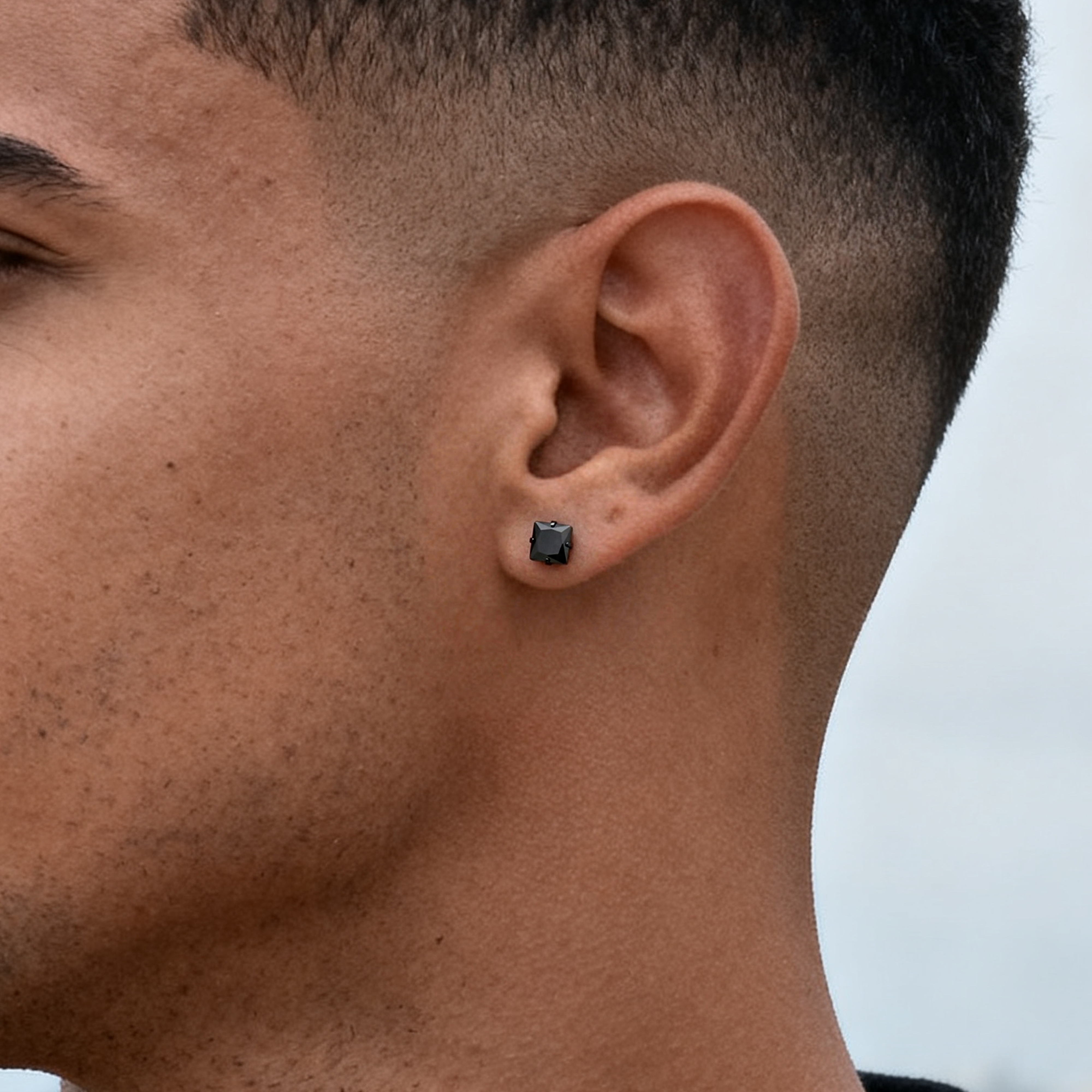 Lucid | 925 Sterling Silver Black 6mm Square Stud Earring - 4