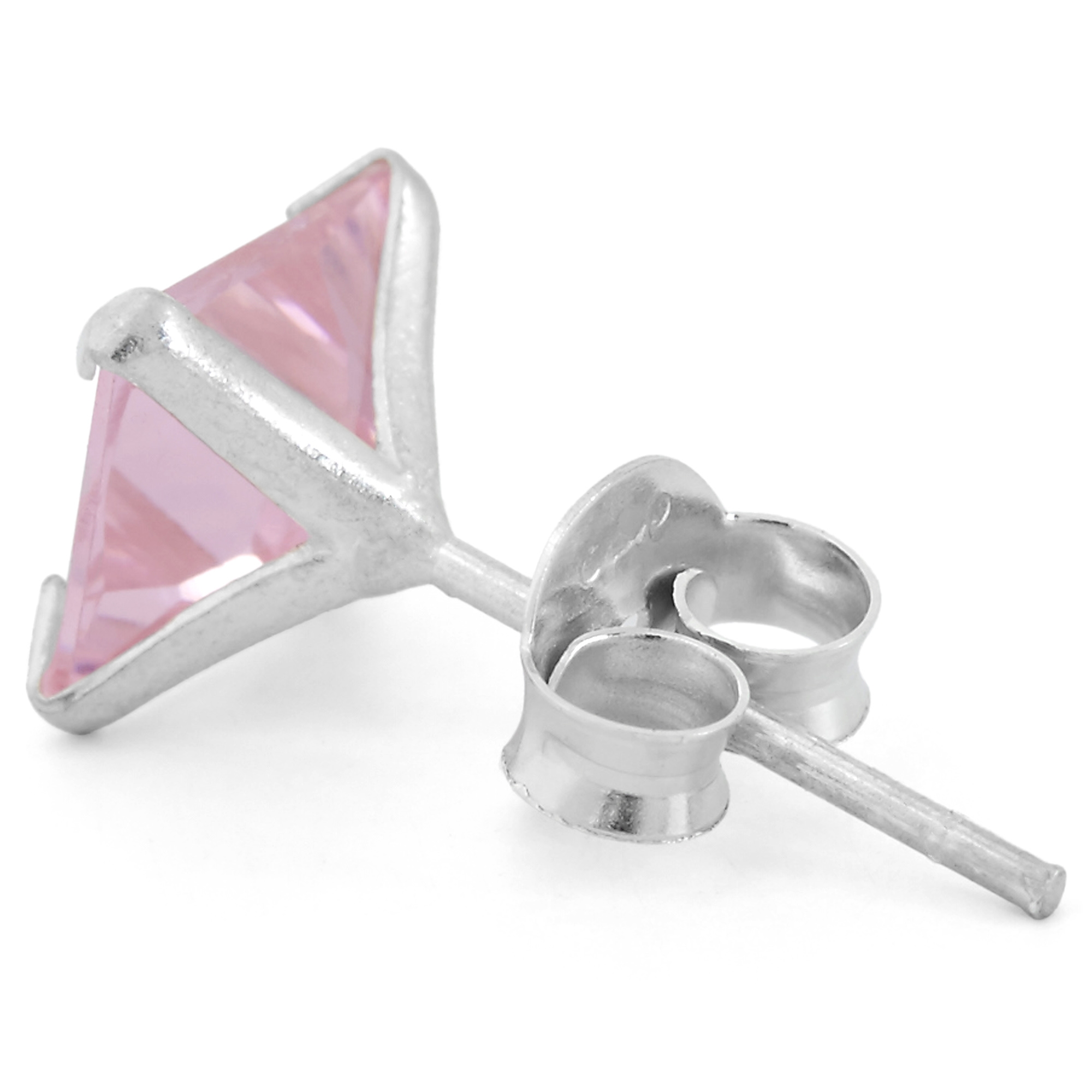 Square Pink 8mm Zirconia Stud Earring - 2