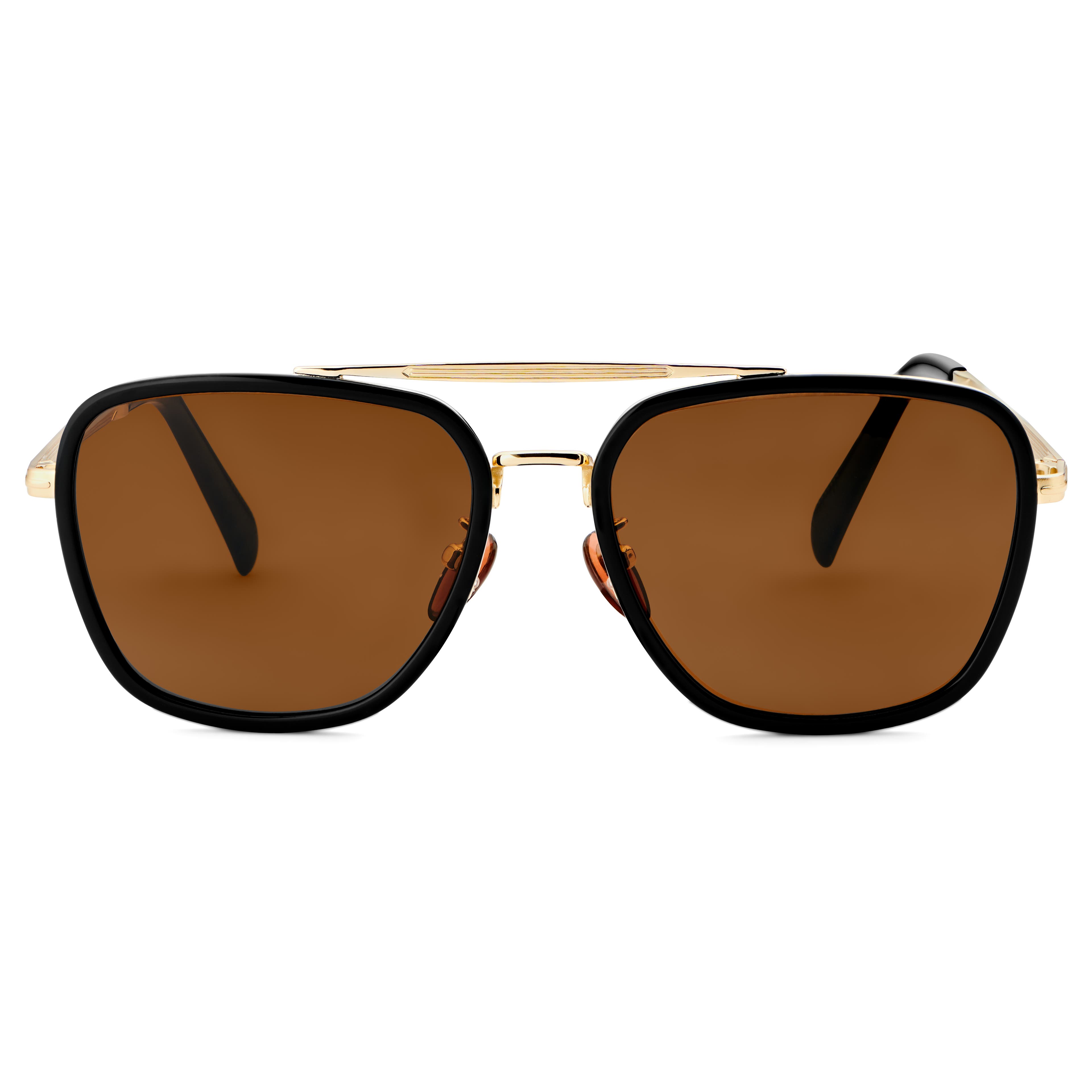 Czarno-złociste stalowe okulary przeciwsłoneczne aviator
