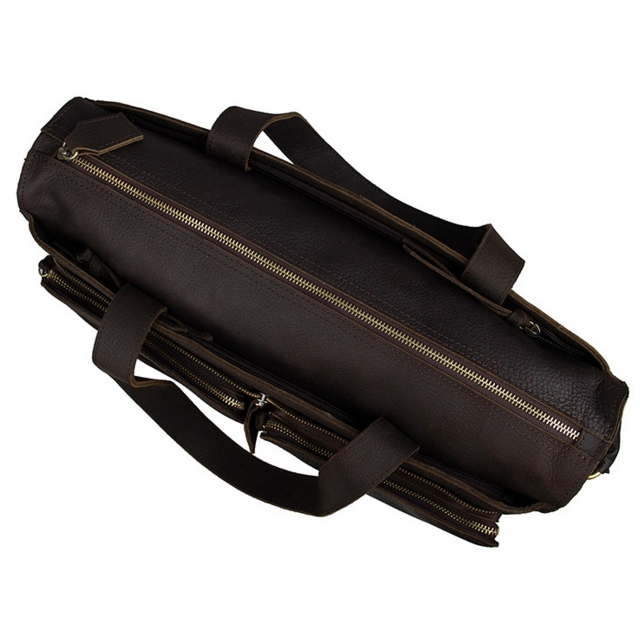 Brown Dual Pouch Leather Satchel - 6