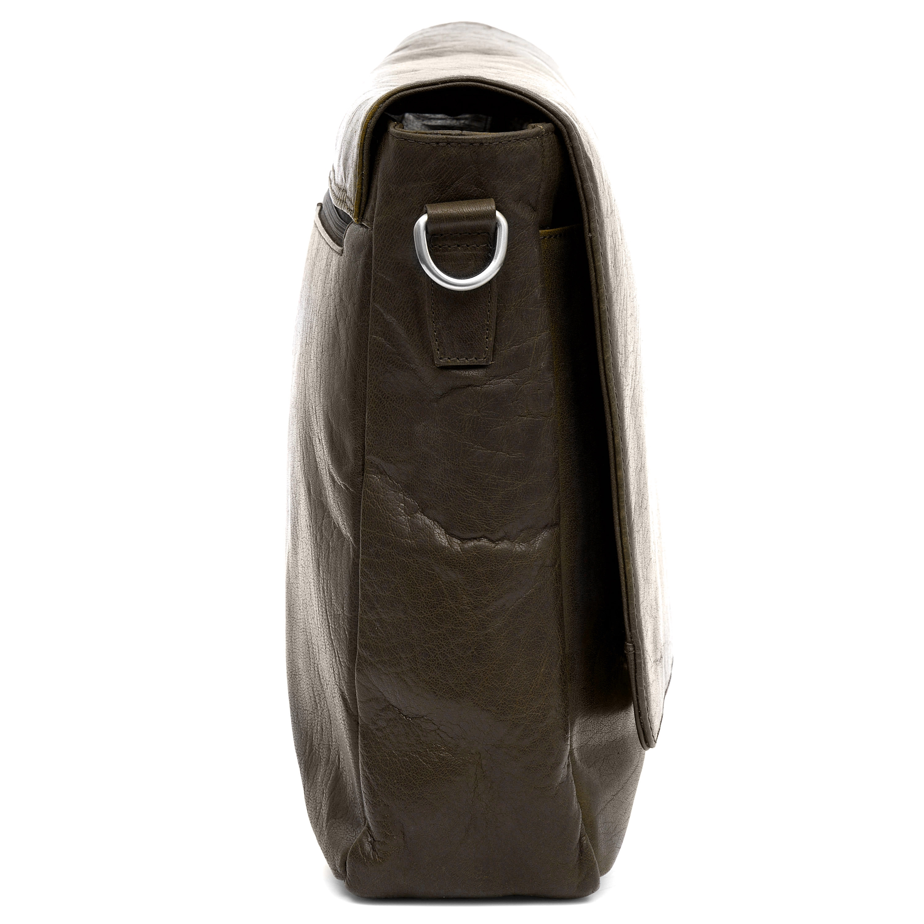 Olivenfarvet Montreal Messengertaske i Læder - 4