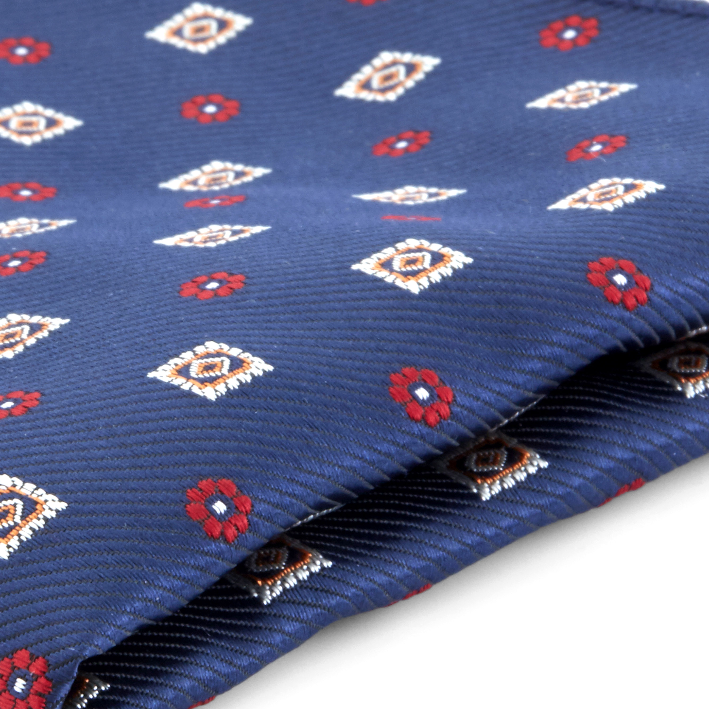Navy Blue, White & Red Flower Dots Pocket Square - 2