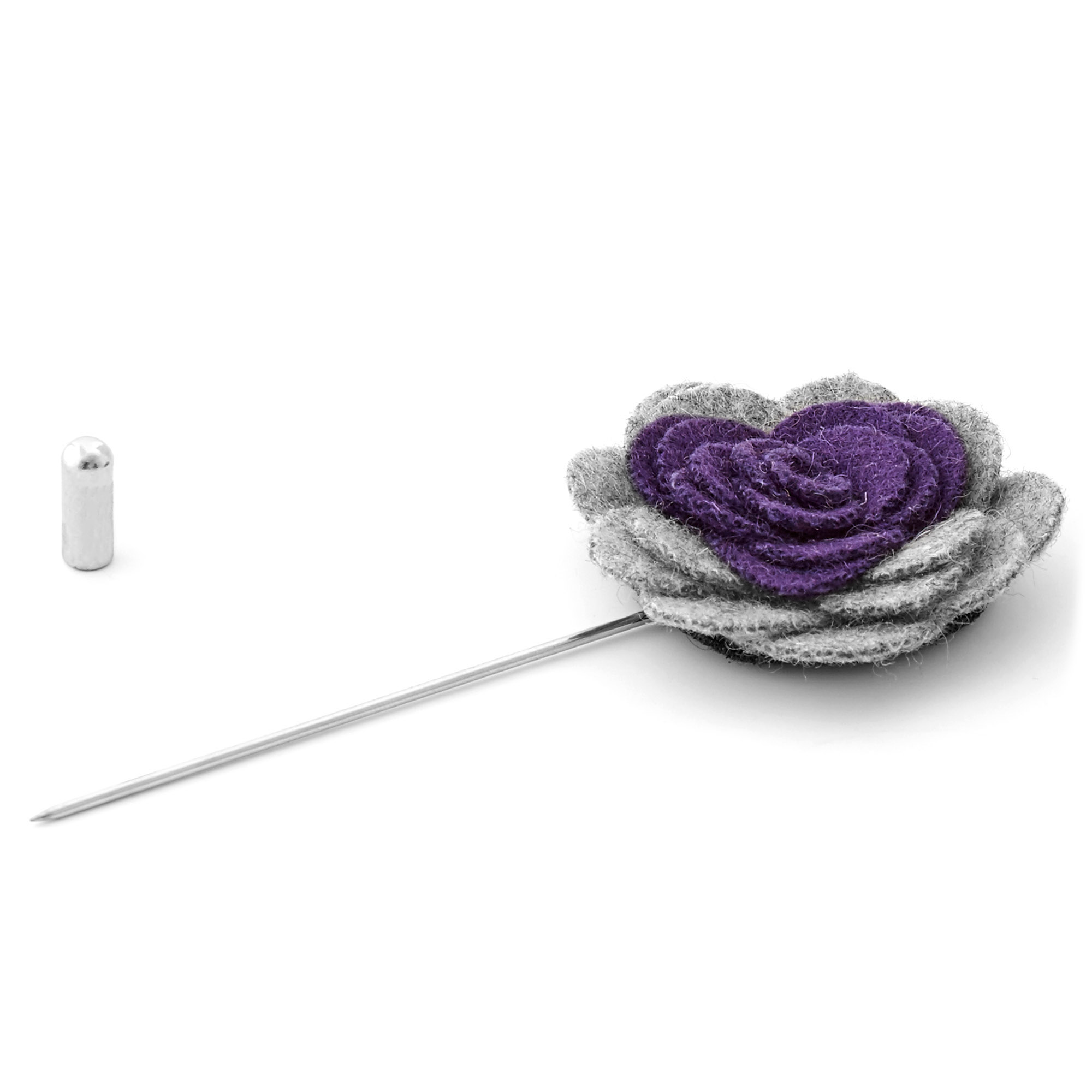 Metallic Grey & Dark Violet Flower Lapel Pin - 2