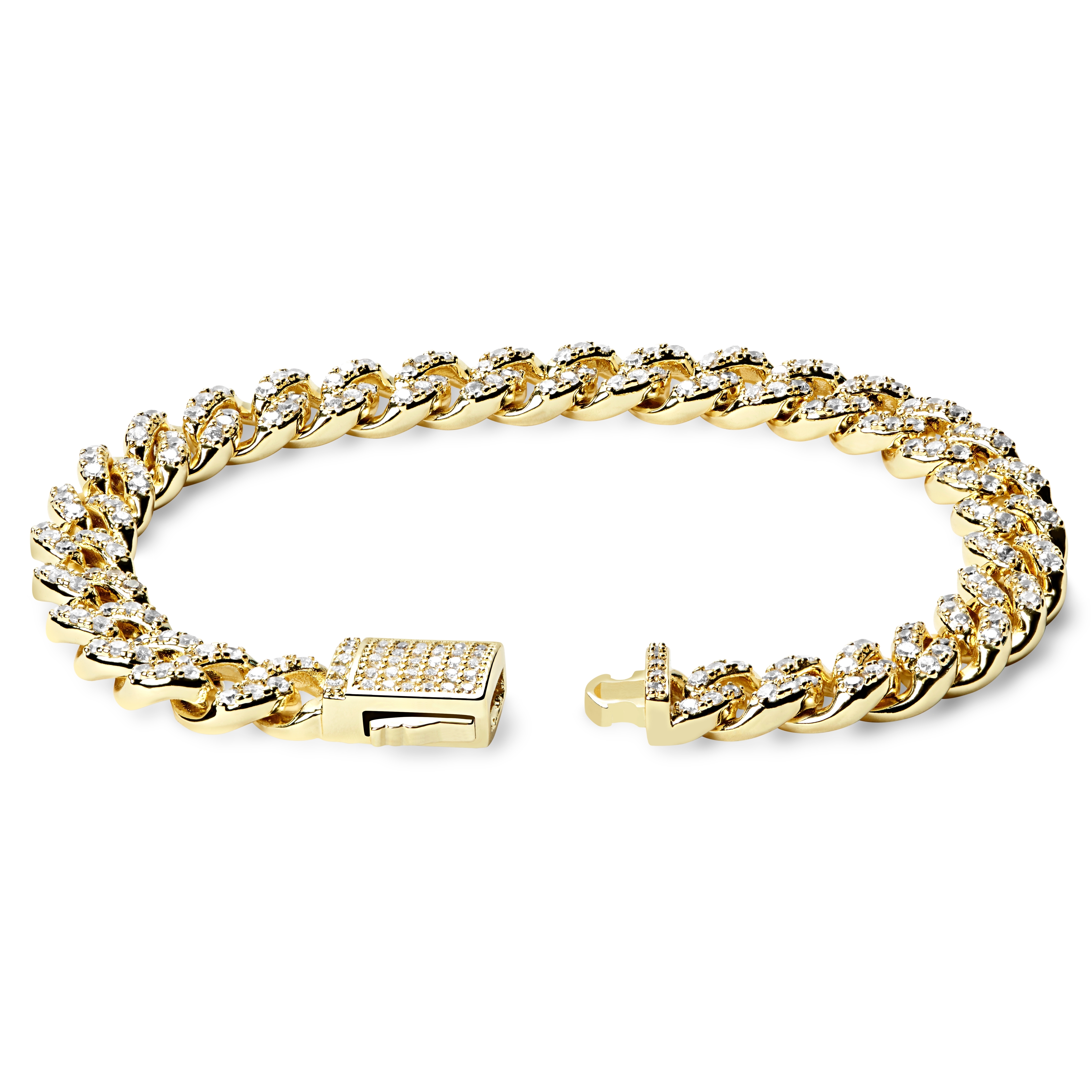 Nicos | 1/3" (8 mm) Iced Gold-tone Cuban Chain Zirconia Bracelet - 2