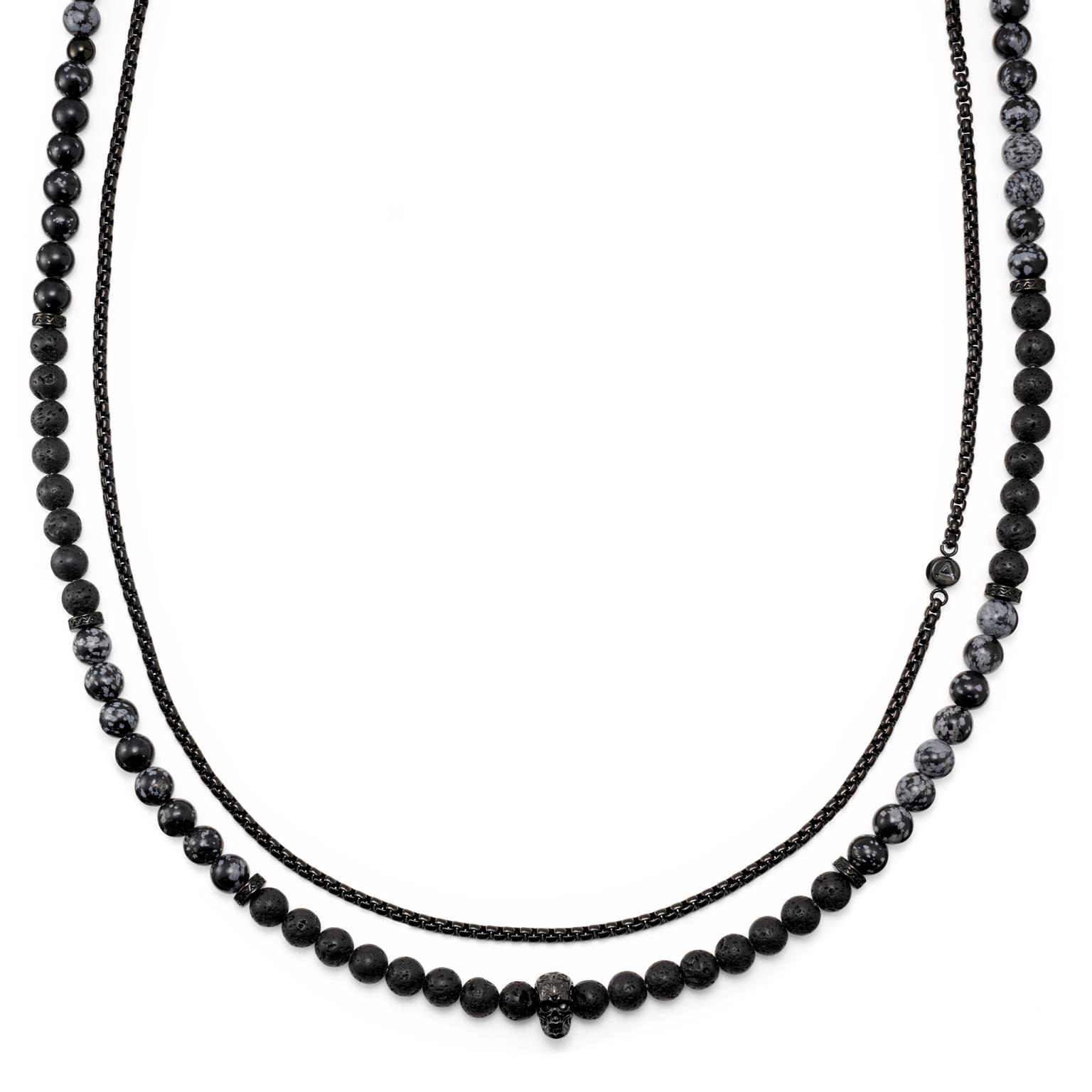 Set de colliers Rico pierre de lave et obsidienne flocon de neige Set de colliers Rico pierre de lave et obsidienne flocon de neige