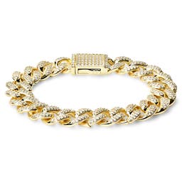 Nicos | 1/2" (12 mm) Iced Gold-tone Cuban Chain Zirconia Bracelet