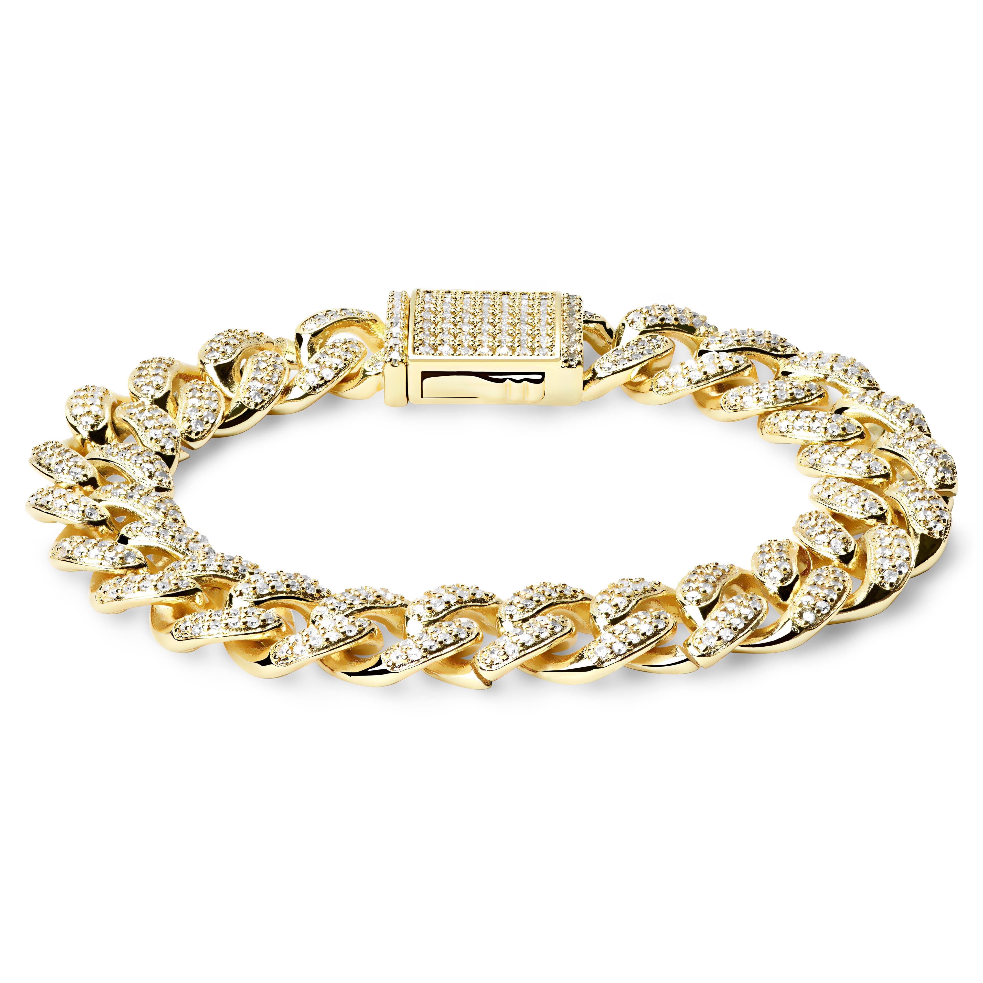 Nicos | 1/2" (12 mm) Iced Gold-tone Cuban Chain Zirconia Bracelet