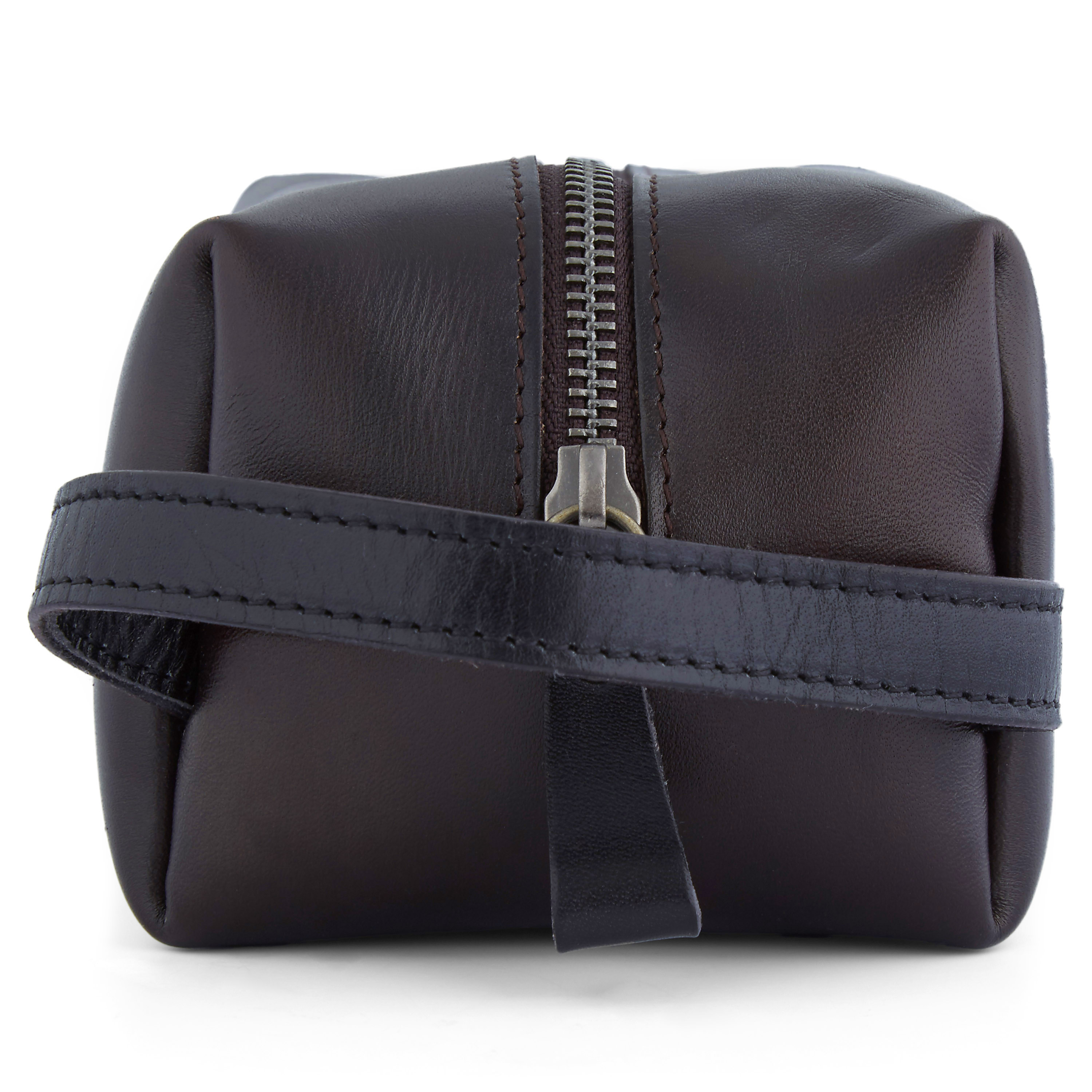 Kaffeebrauner Leder Kulturbeutel - 6