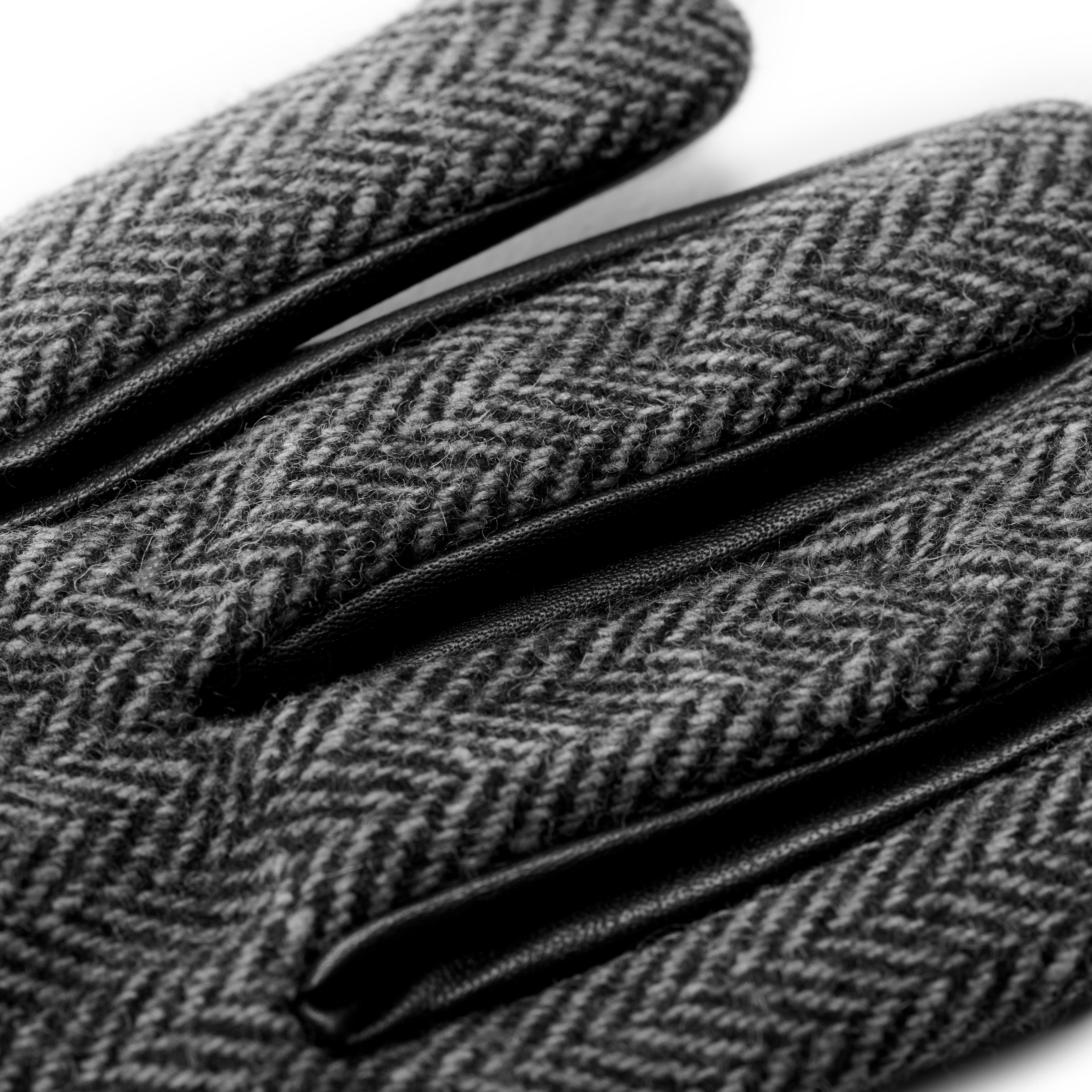 Black & Gray Herringbone Pattern Sheep Leather Gloves - 2