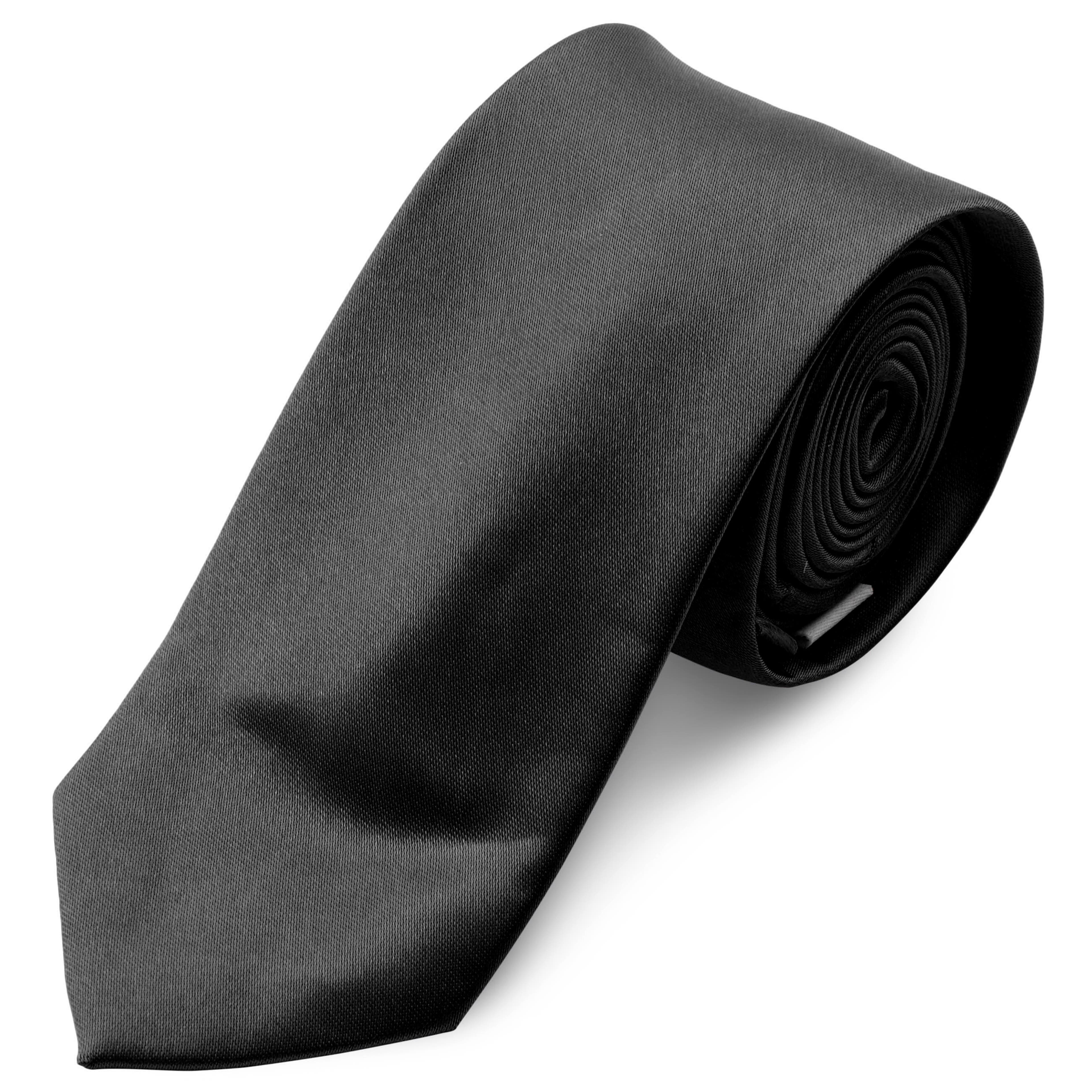 Едноцветна лъскава черна вратовръзка 6 см